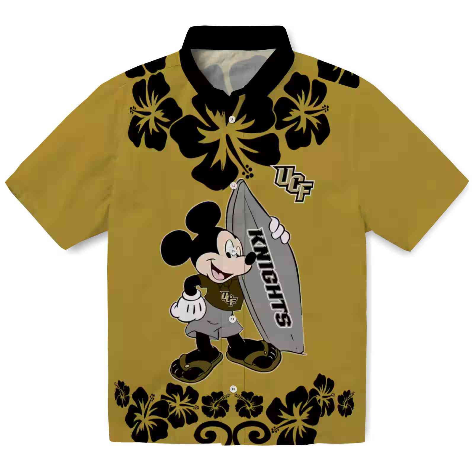 UCF Knights Surfing Mickey Gold Hawaiian Shirt