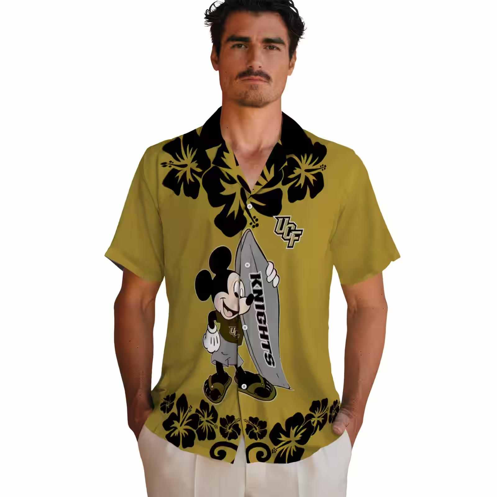 ucf knights surfing mickey gold hawaiian shirt fashion forward