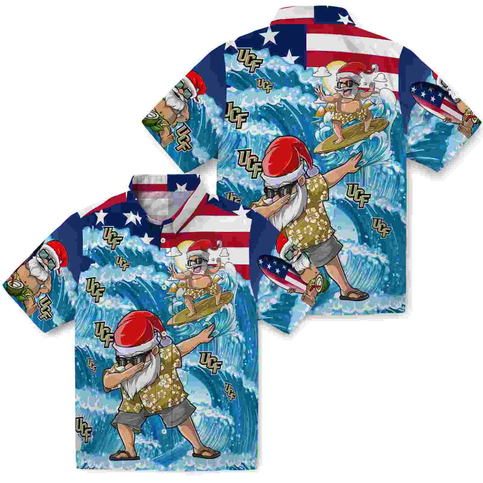 ucf knights surfing santa blue hawaiian shirt high quality