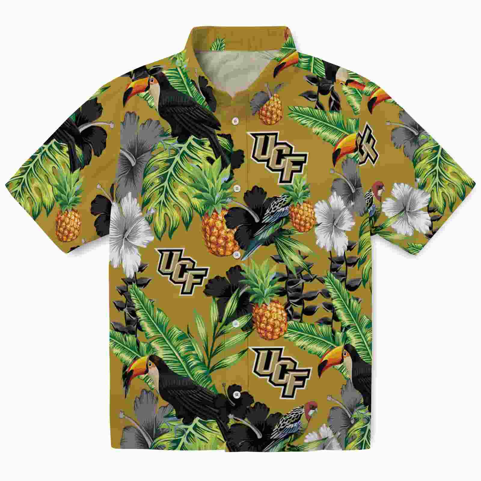 UCF Knights Toucan Hibiscus Pineapple Gold Green Hawaiian Shirt