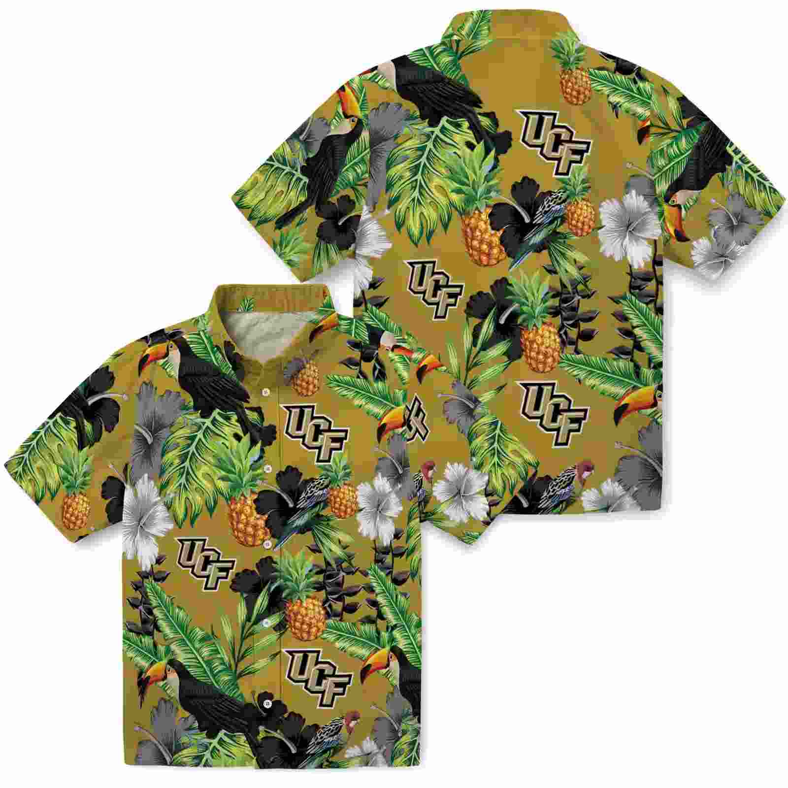 ucf knights toucan hibiscus pineapple gold green hawaiian shirt high quality