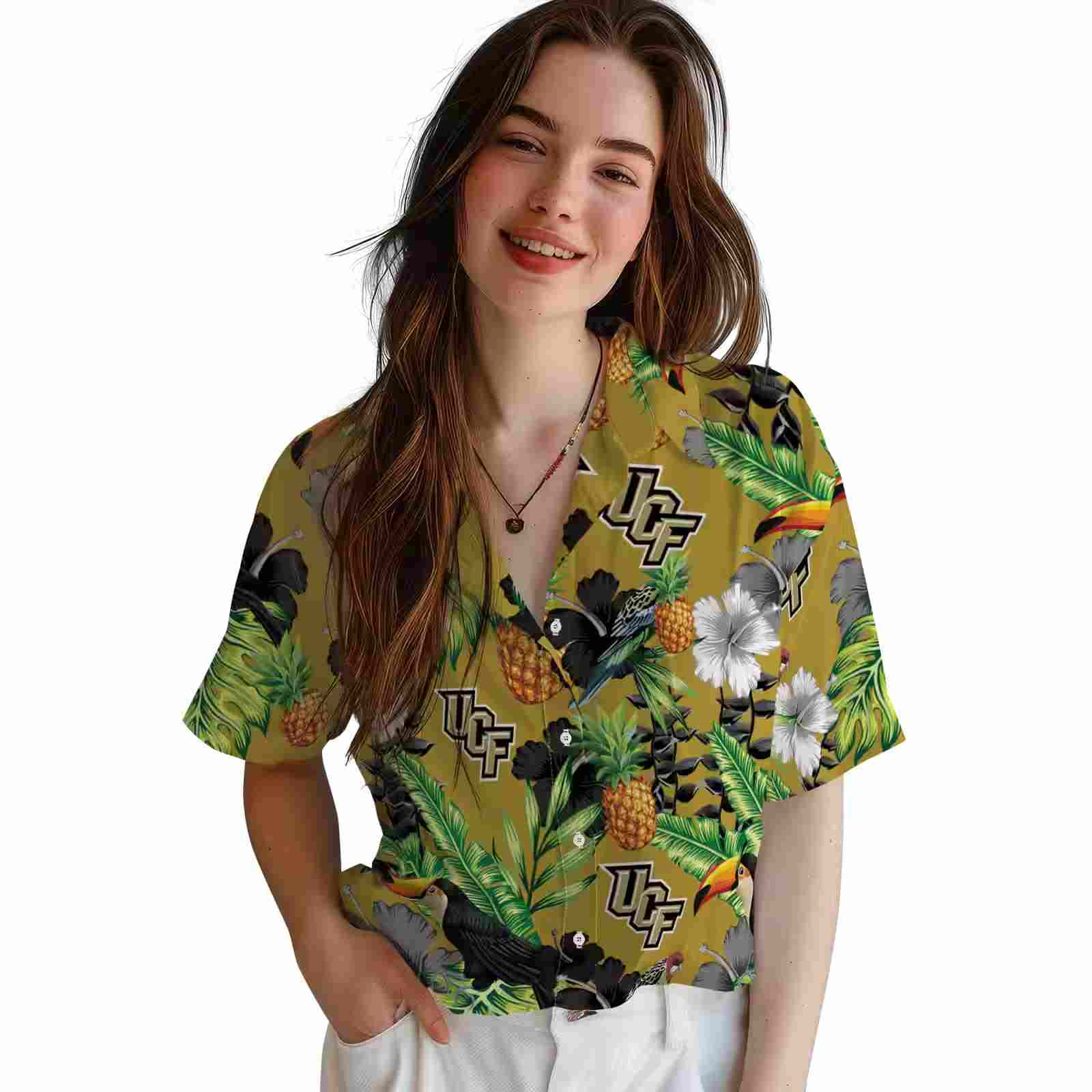 ucf knights toucan hibiscus pineapple gold green hawaiian shirt latest model