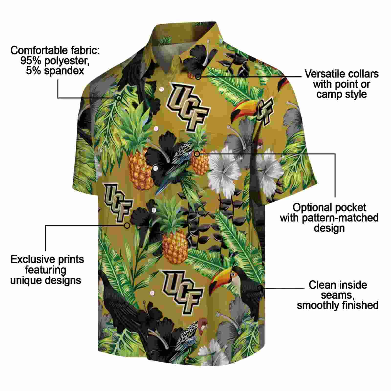 ucf knights toucan hibiscus pineapple gold green hawaiian shirt new arrival