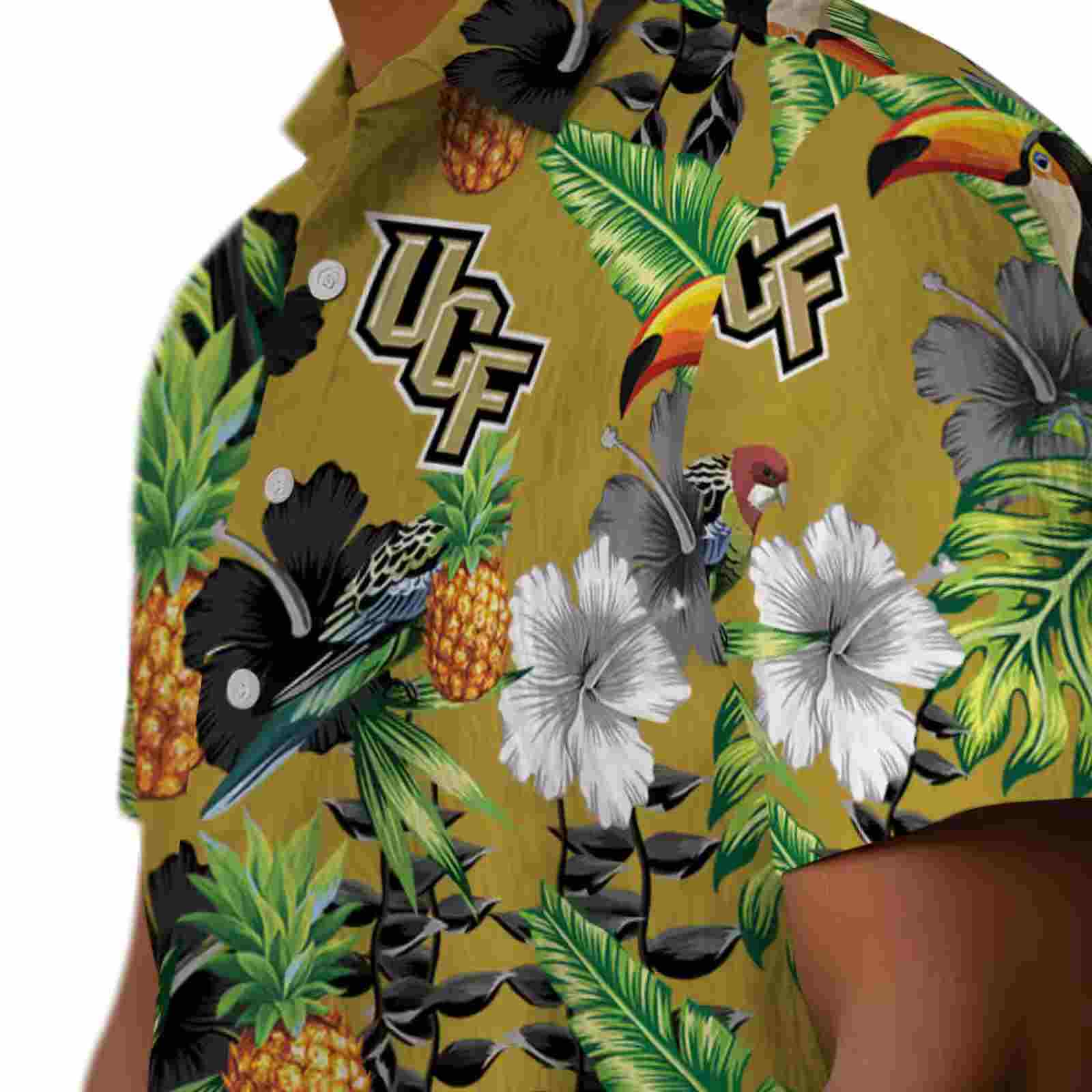 ucf knights toucan hibiscus pineapple gold green hawaiian shirt trendy