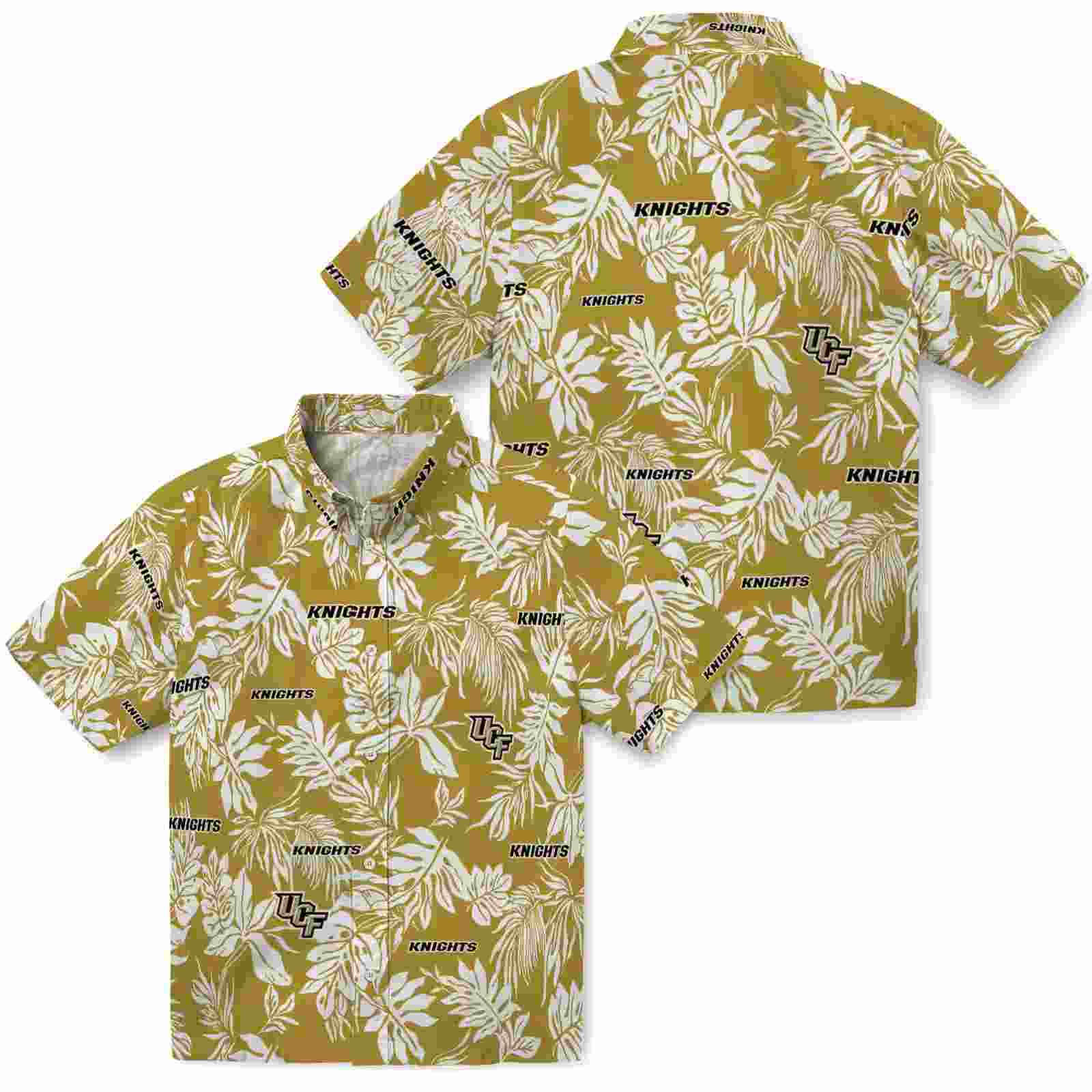 ucf knights tropical leaf gold white hawaiian shirt high quality