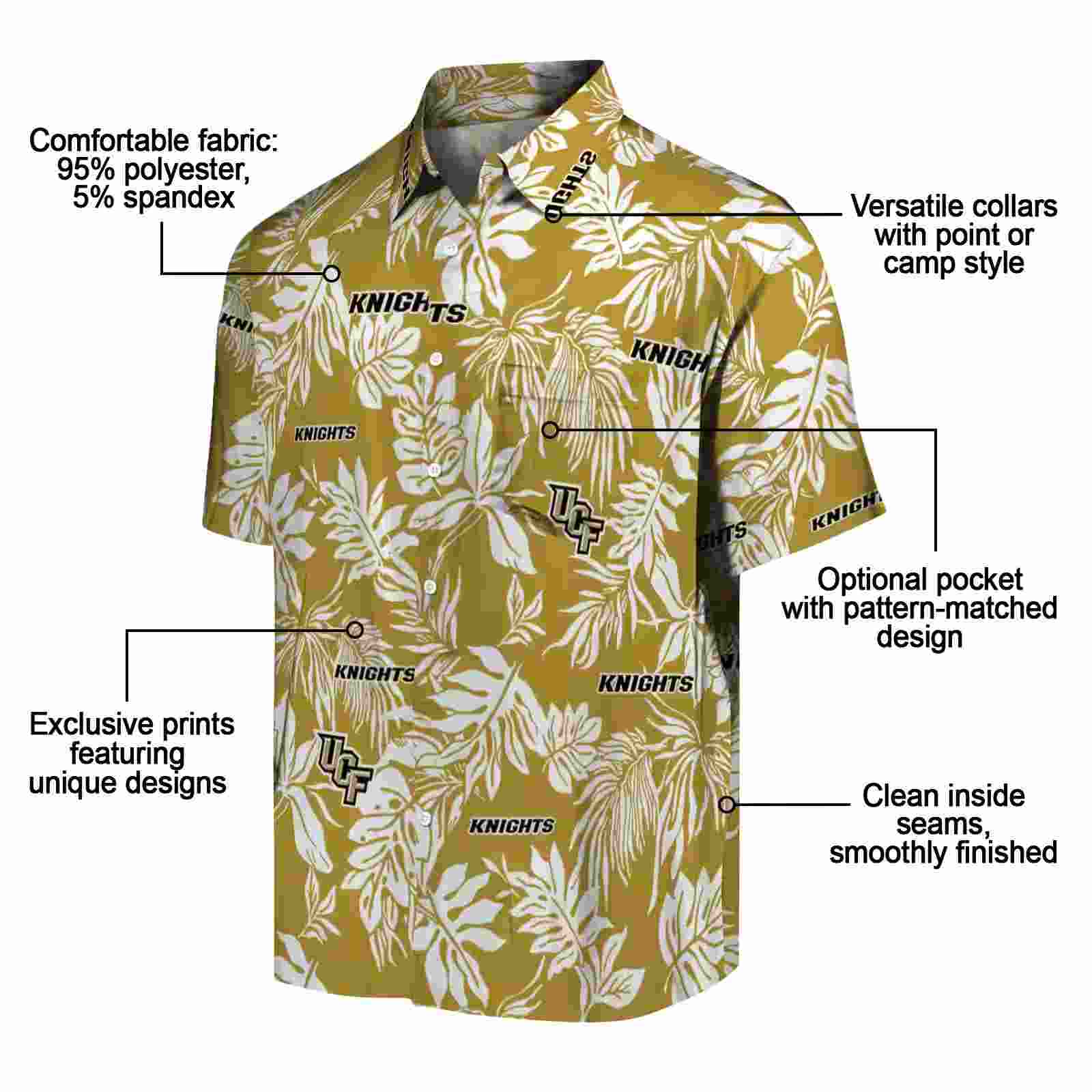 ucf knights tropical leaf gold white hawaiian shirt new arrival