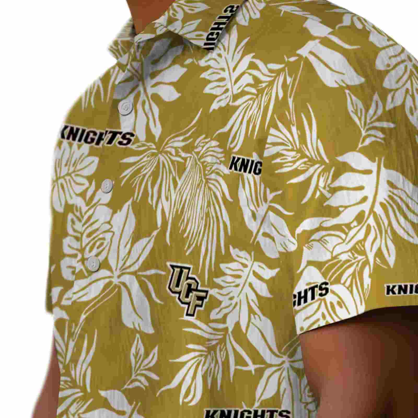 ucf knights tropical leaf gold white hawaiian shirt trendy