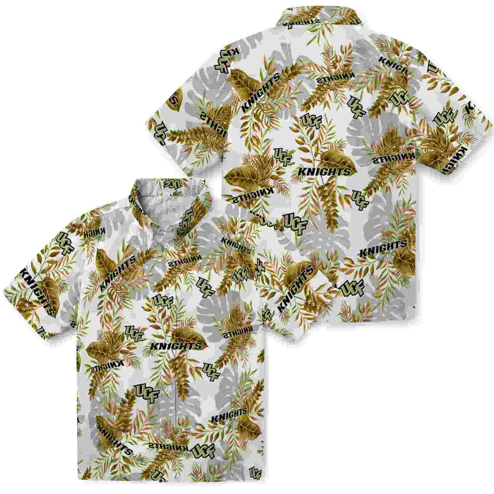 ucf knights tropical leaves gold white hawaiian shirt high quality