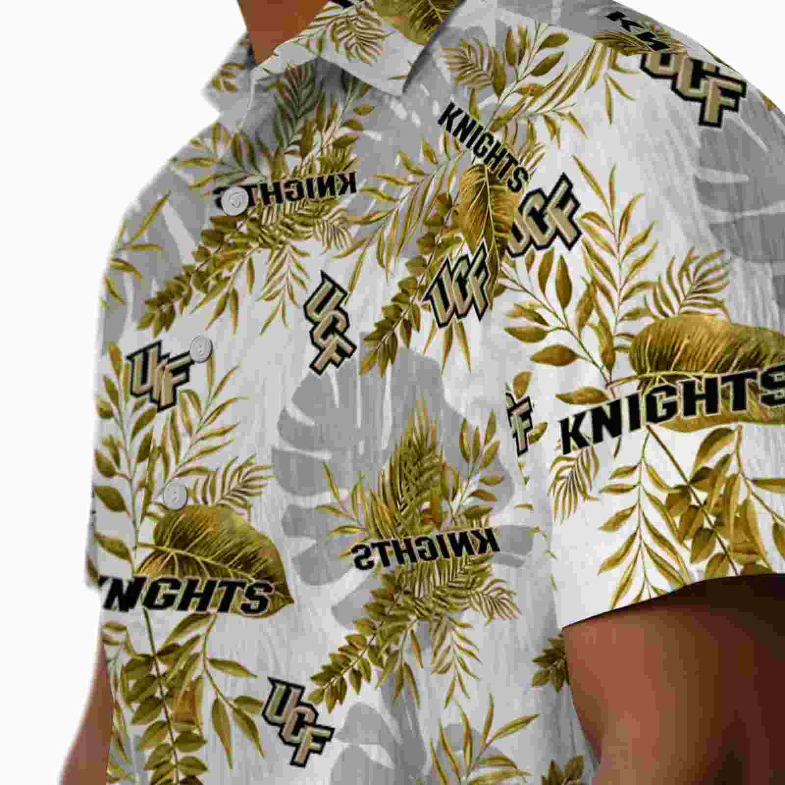 ucf knights tropical leaves gold white hawaiian shirt trendy