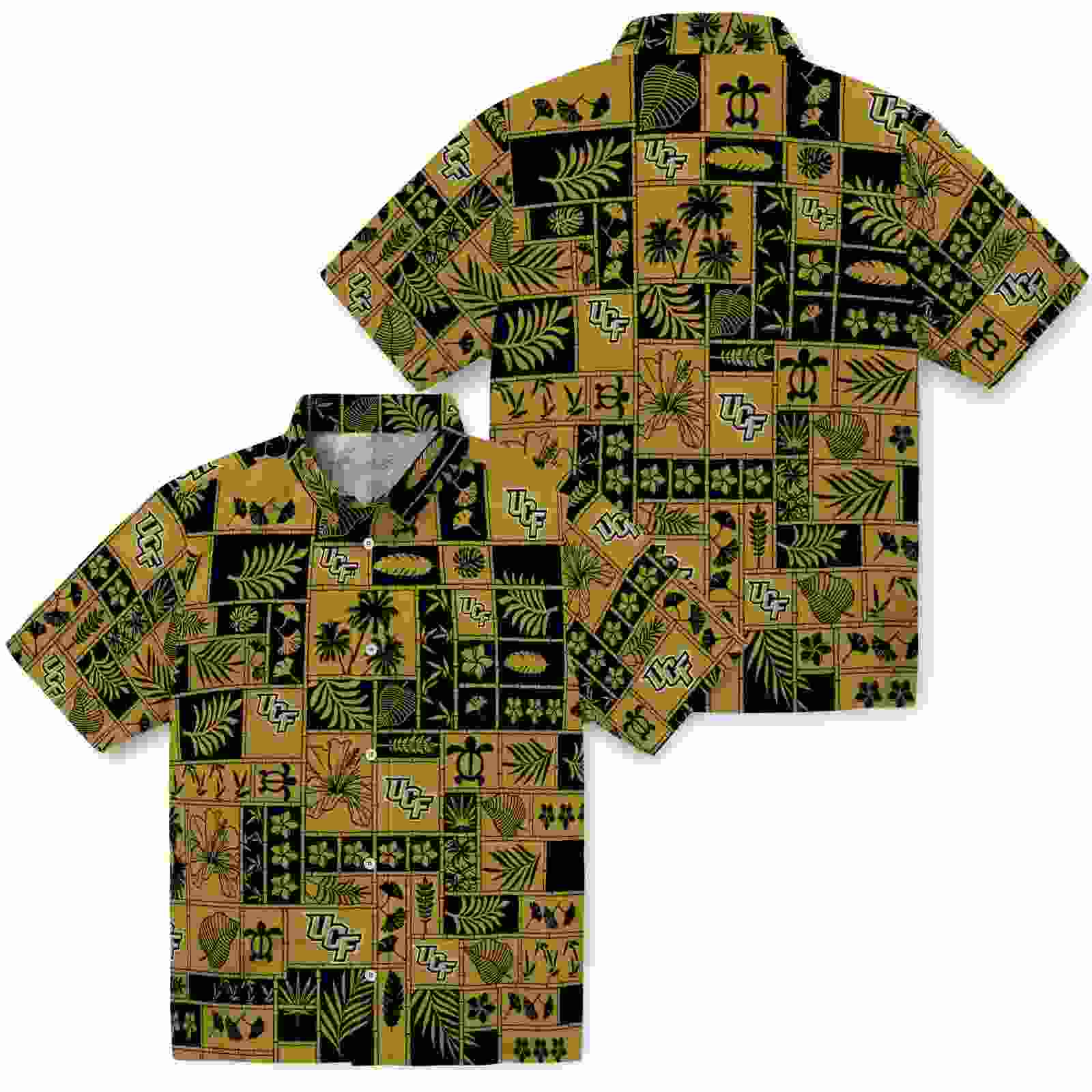 ucf knights tropical patchwork gold black hawaiian shirt high quality