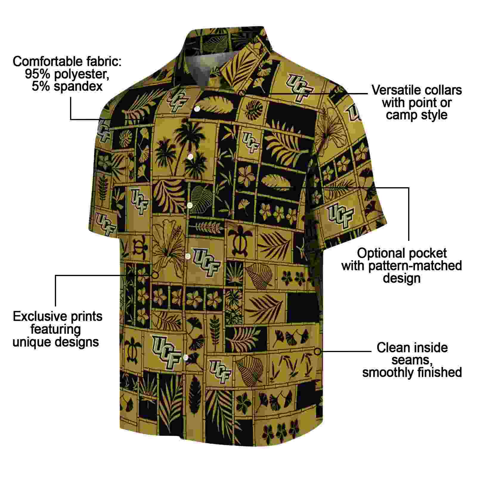 ucf knights tropical patchwork gold black hawaiian shirt new arrival