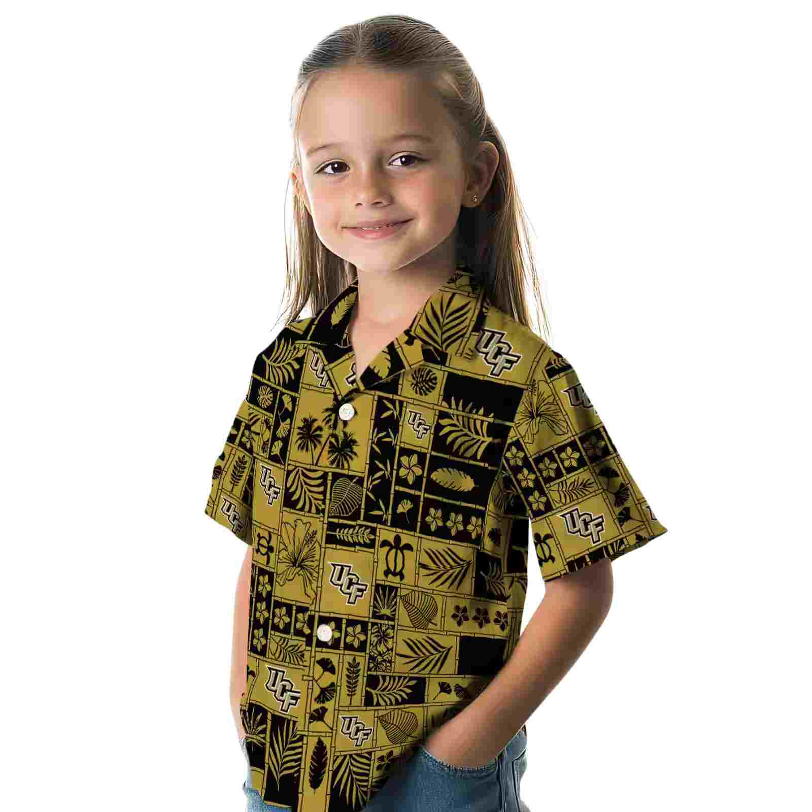 ucf knights tropical patchwork gold black hawaiian shirt premium grade