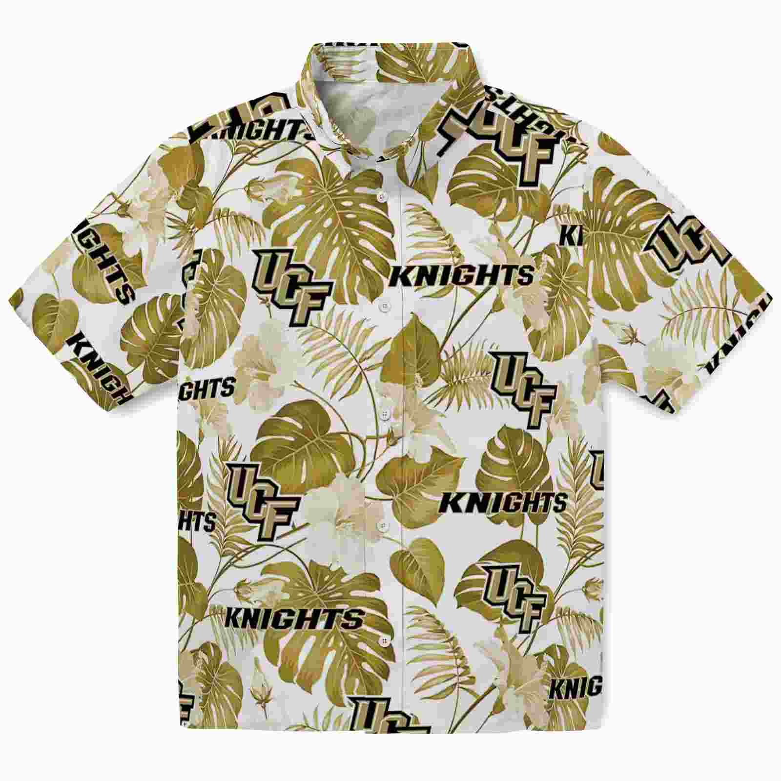 UCF Knights Tropical Plants Gold White Hawaiian Shirt