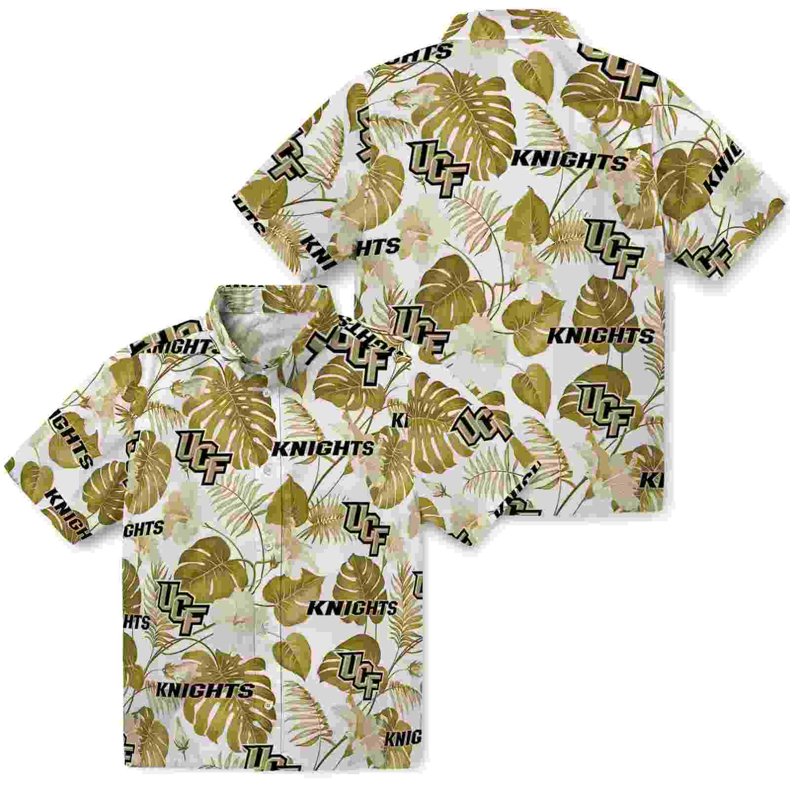 ucf knights tropical plants gold white hawaiian shirt high quality