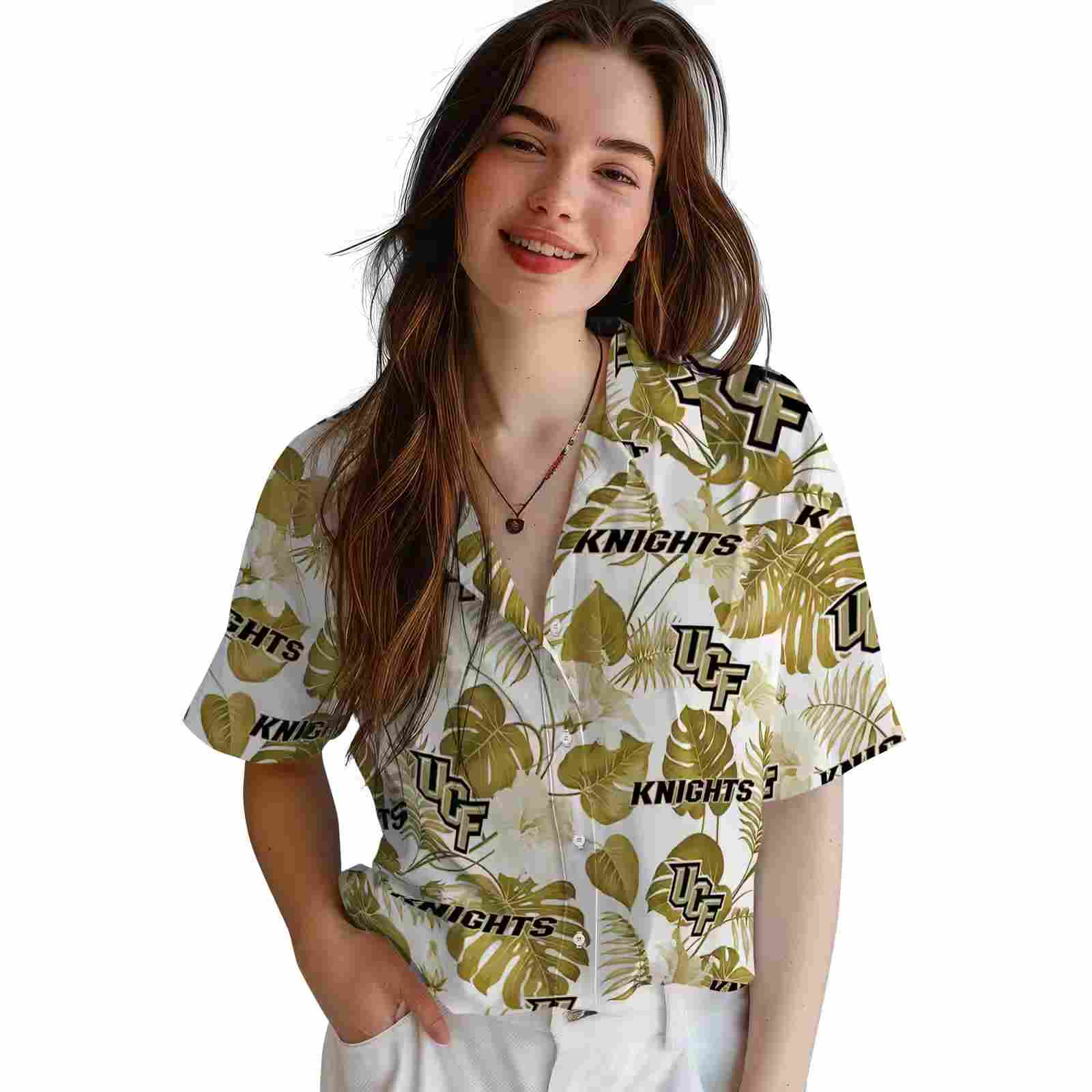 ucf knights tropical plants gold white hawaiian shirt latest model