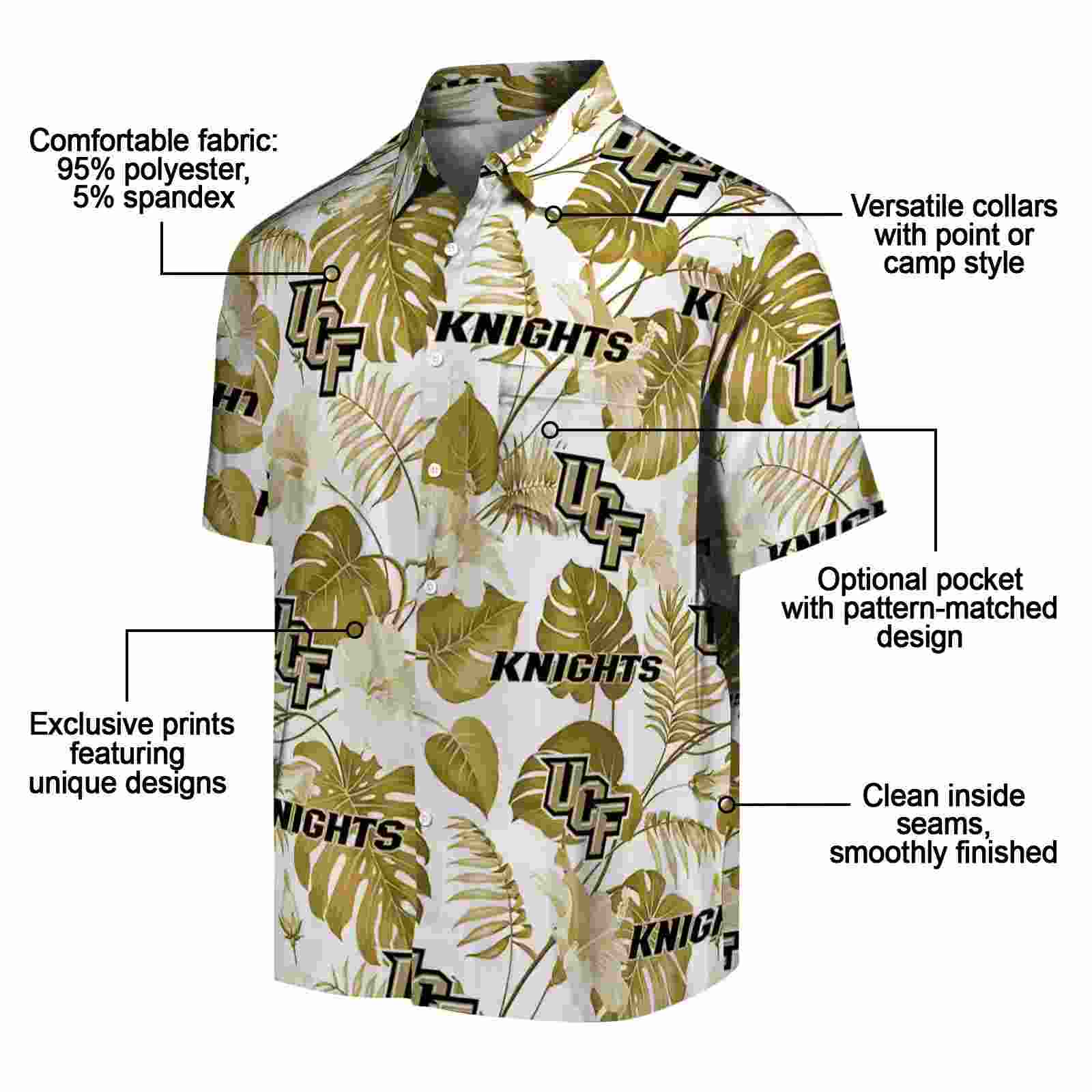 ucf knights tropical plants gold white hawaiian shirt new arrival