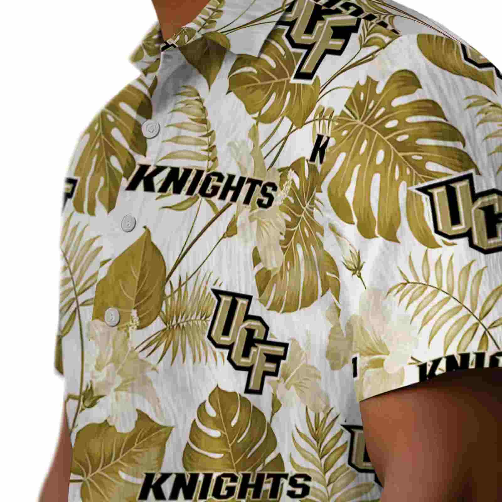 ucf knights tropical plants gold white hawaiian shirt trendy