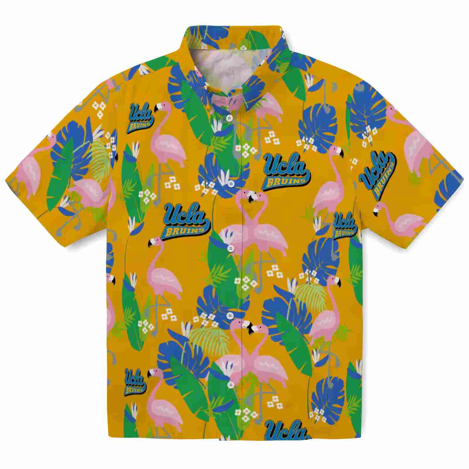 UCLA Bruins Flamingo Foliage Blue Green Hawaiian Shirt