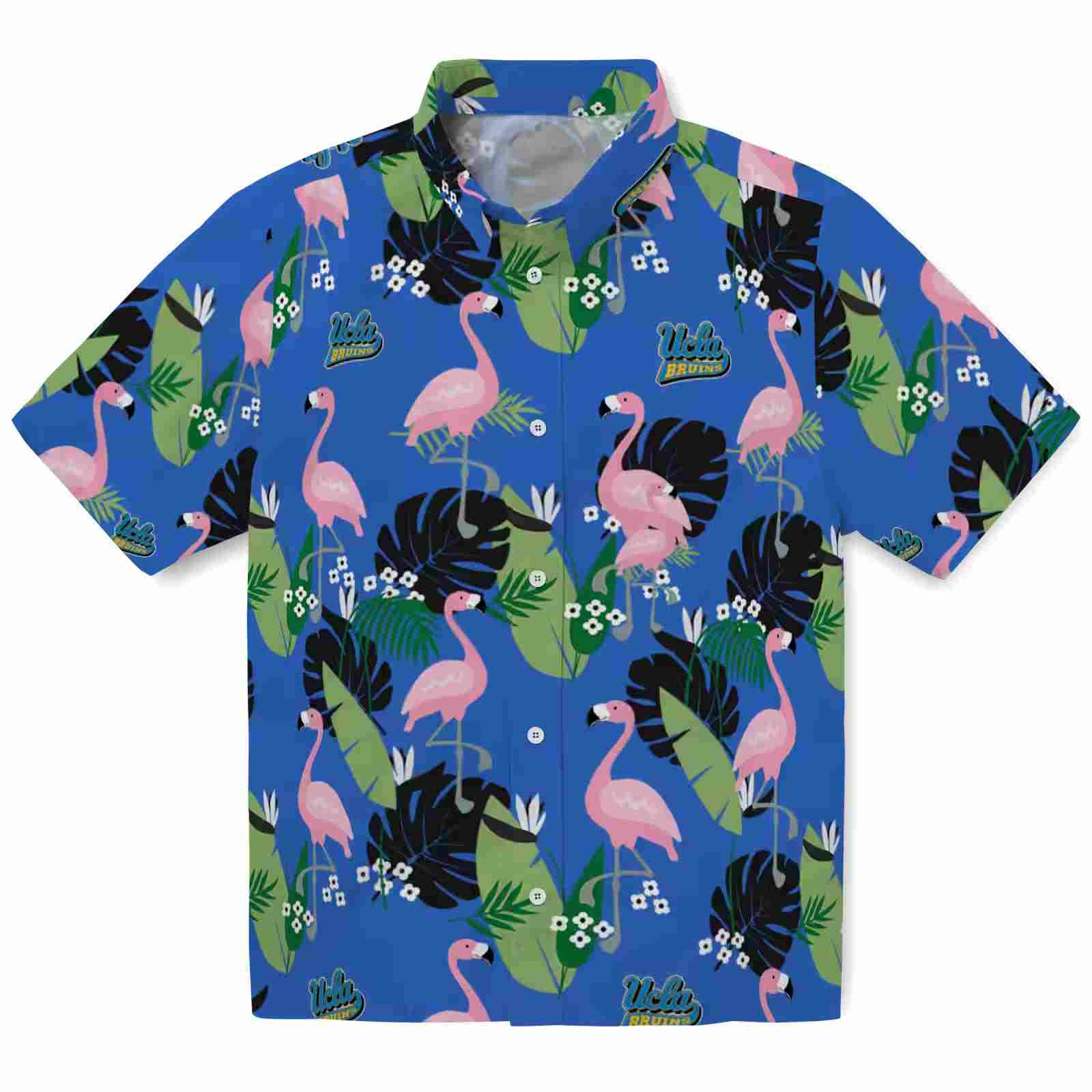 UCLA Bruins Flamingo Leaf Motif Blue Hawaiian Shirt