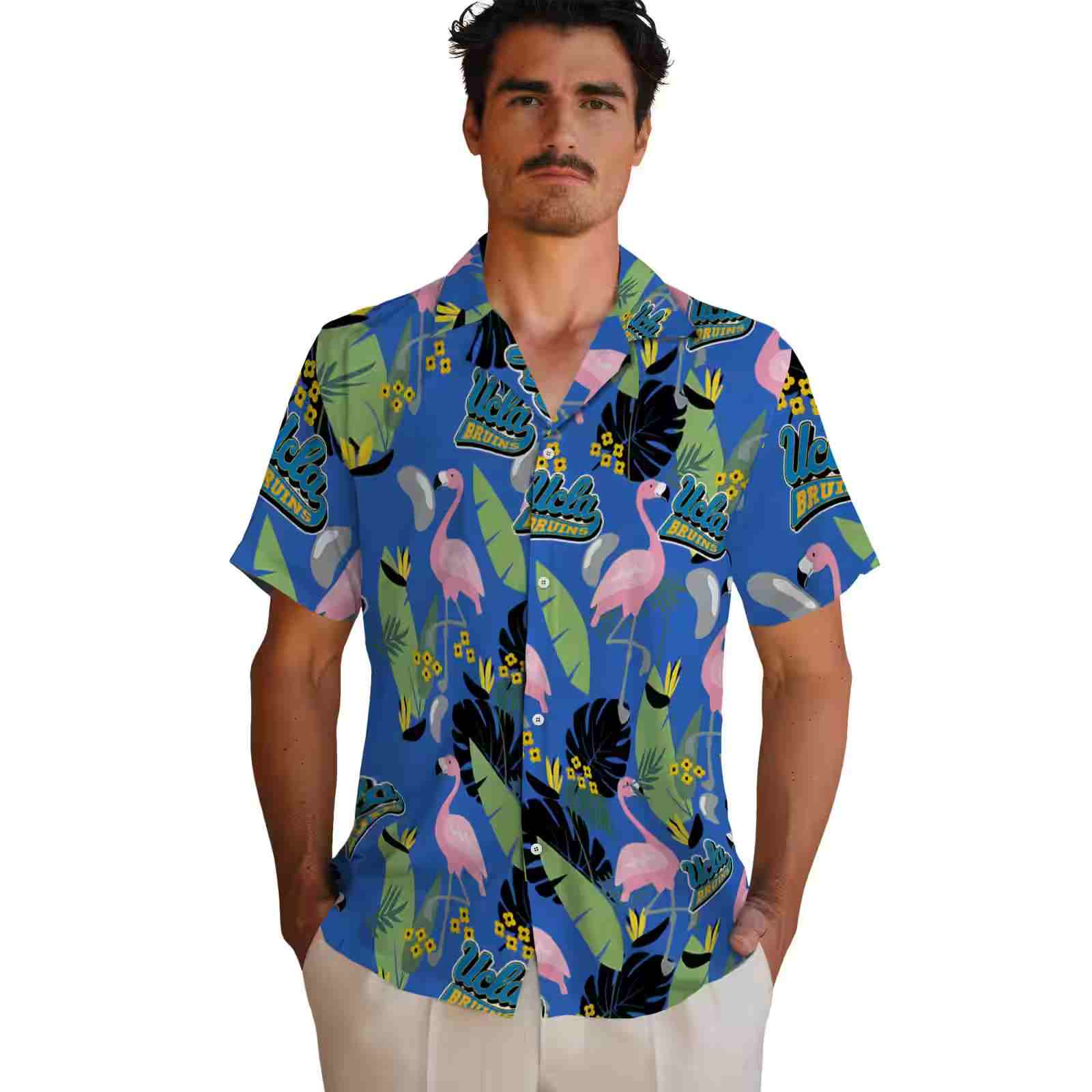 ucla bruins flamingo leaves blue hawaiian shirt fashion forward