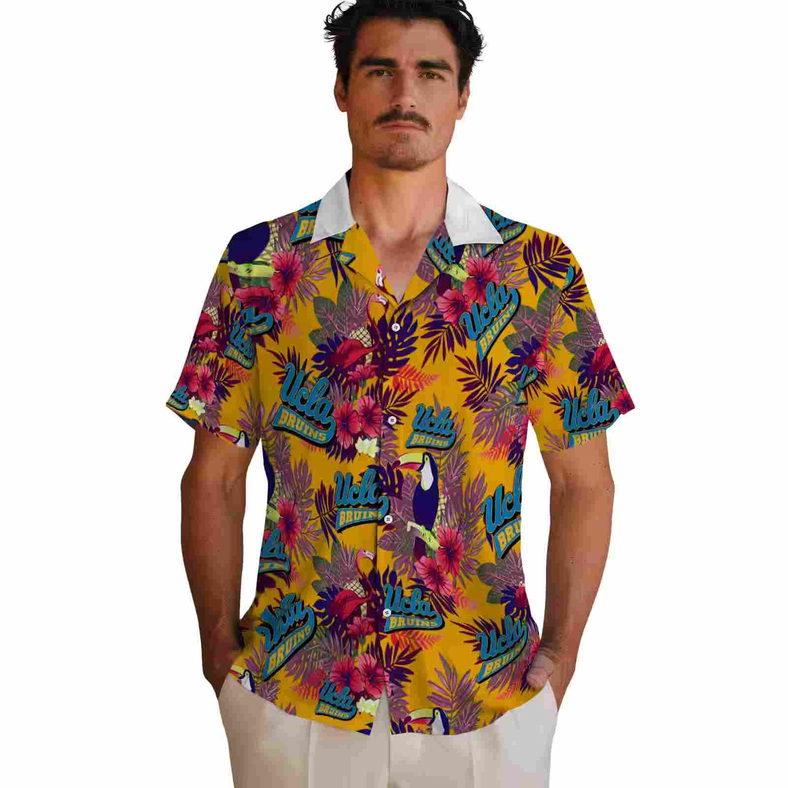 ucla bruins floral toucan blue red hawaiian shirt fashion forward