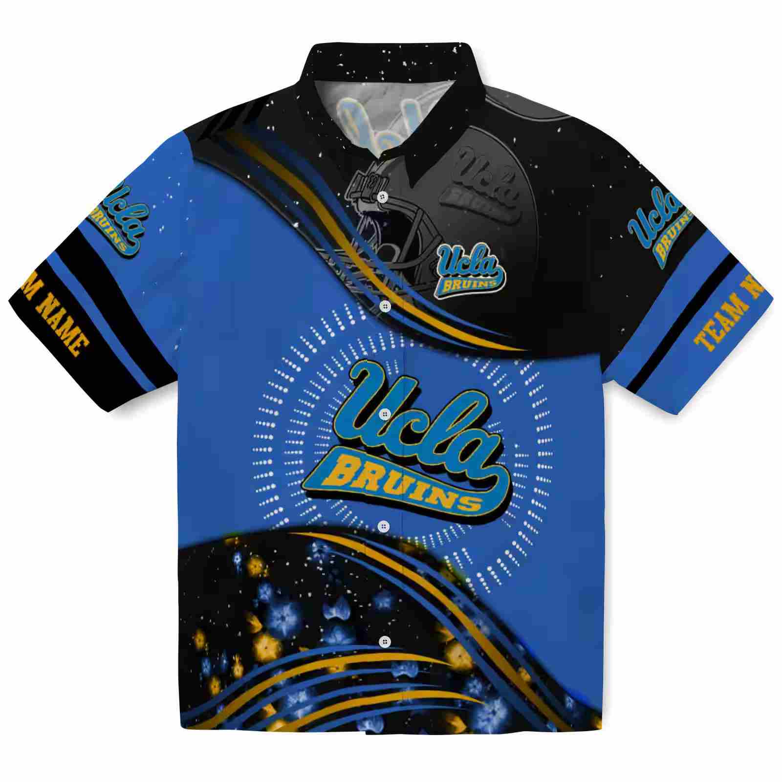 UCLA Bruins Football Wave Blue Black Hawaiian Shirt