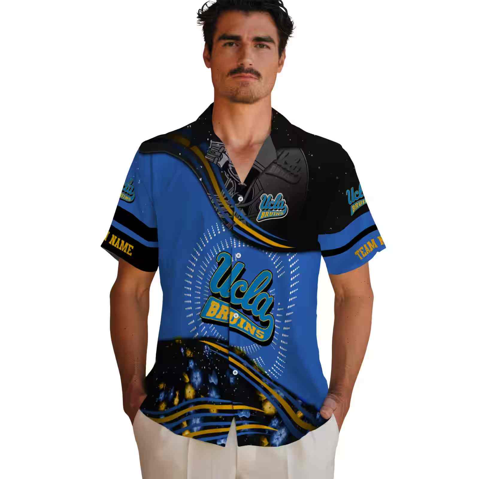 ucla bruins football wave blue black hawaiian shirt fashion forward