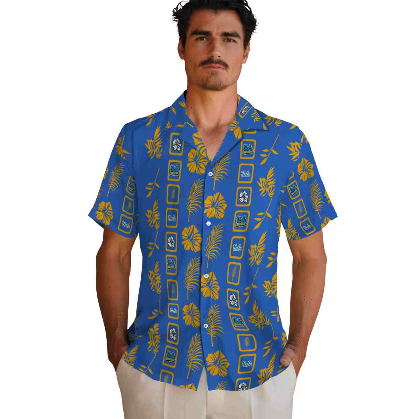 ucla bruins framed floral blue hawaiian shirt fashion forward