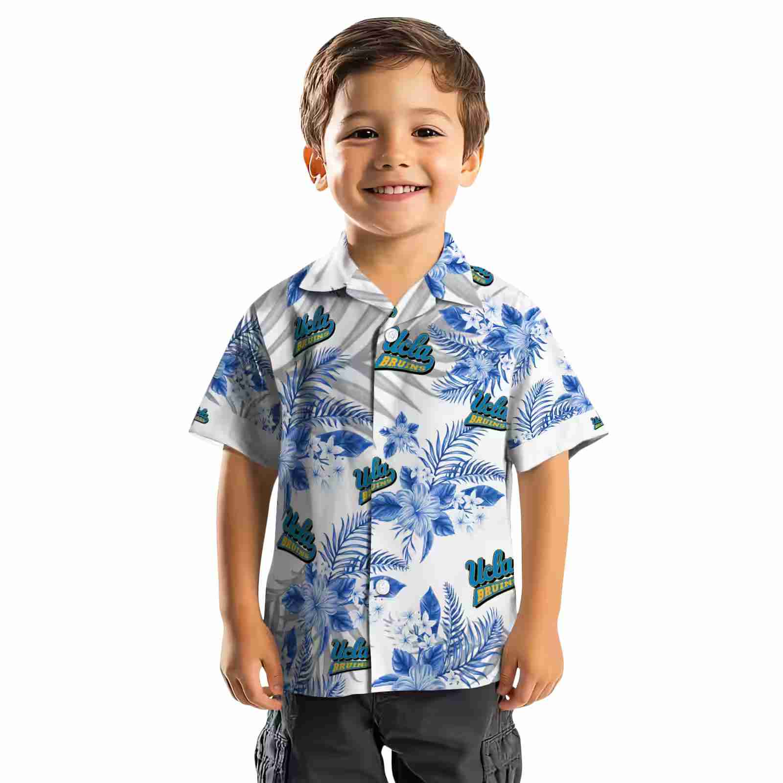 ucla bruins hibiscus palm leaves blue white hawaiian shirt top rated