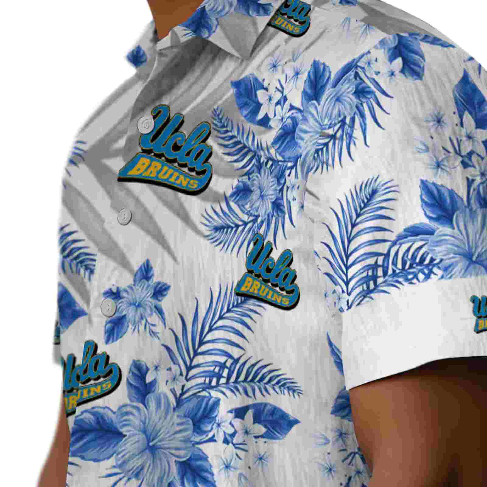 ucla bruins hibiscus palm leaves blue white hawaiian shirt trendy