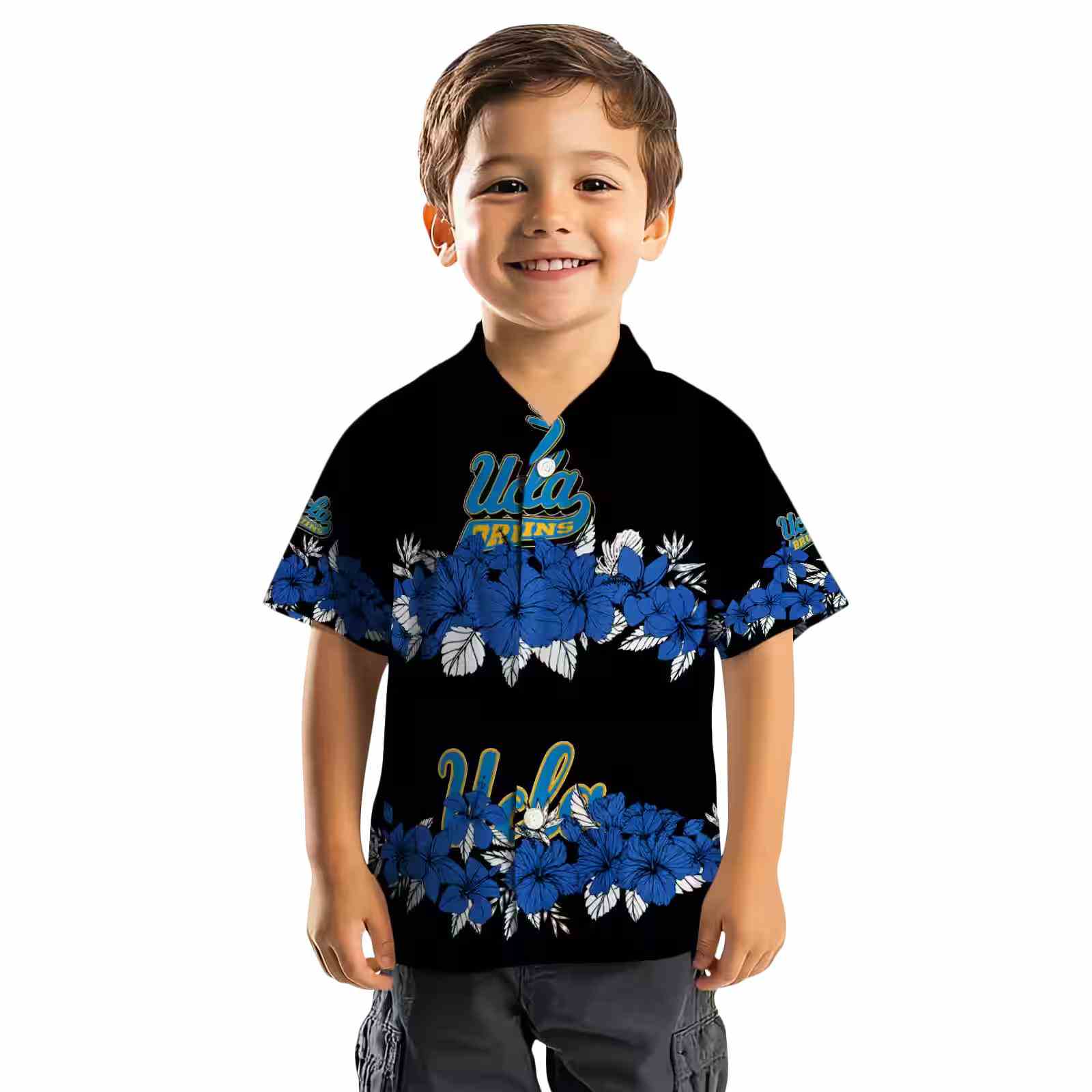 ucla bruins hibiscus stripe blue black hawaiian shirt top rated