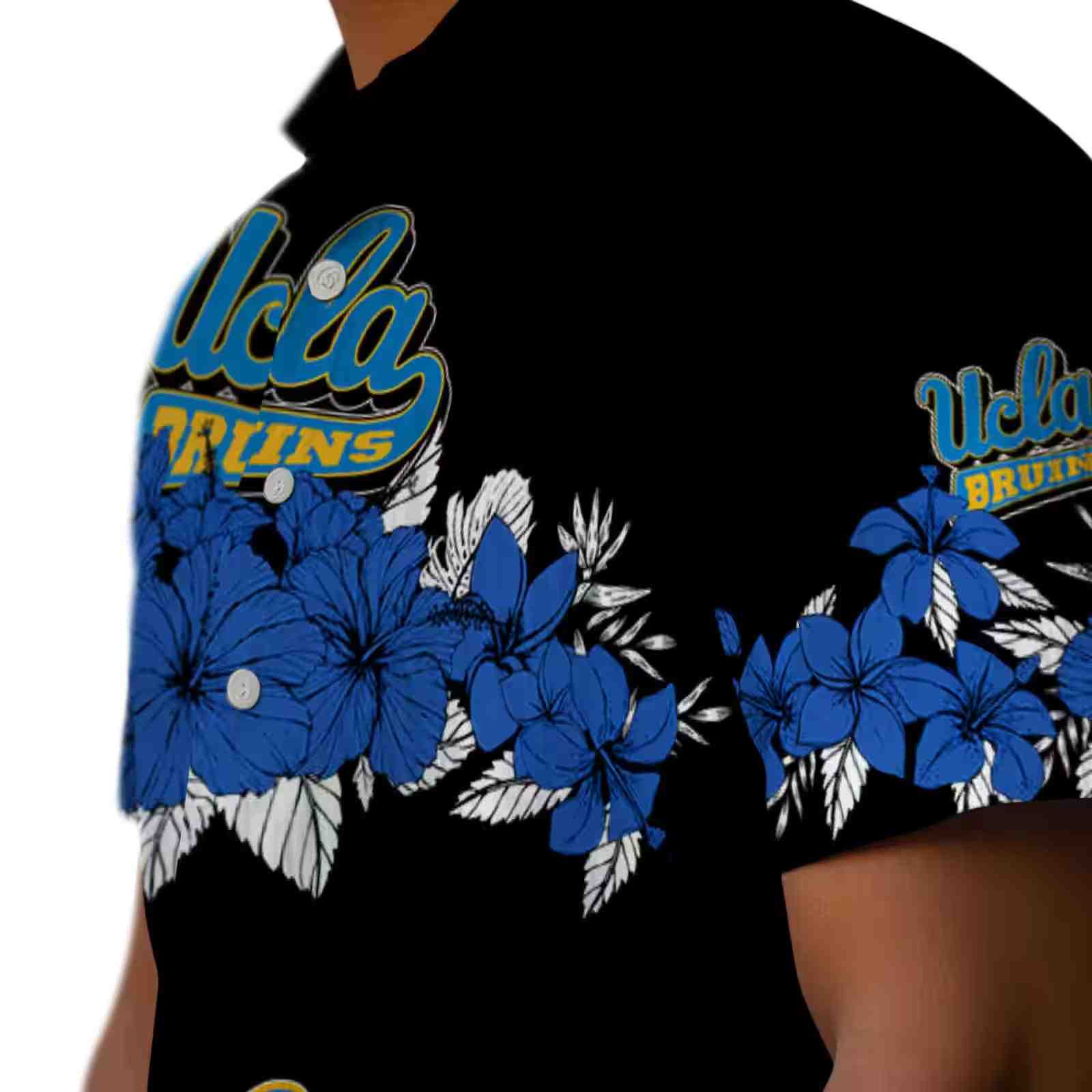 ucla bruins hibiscus stripe blue black hawaiian shirt trendy