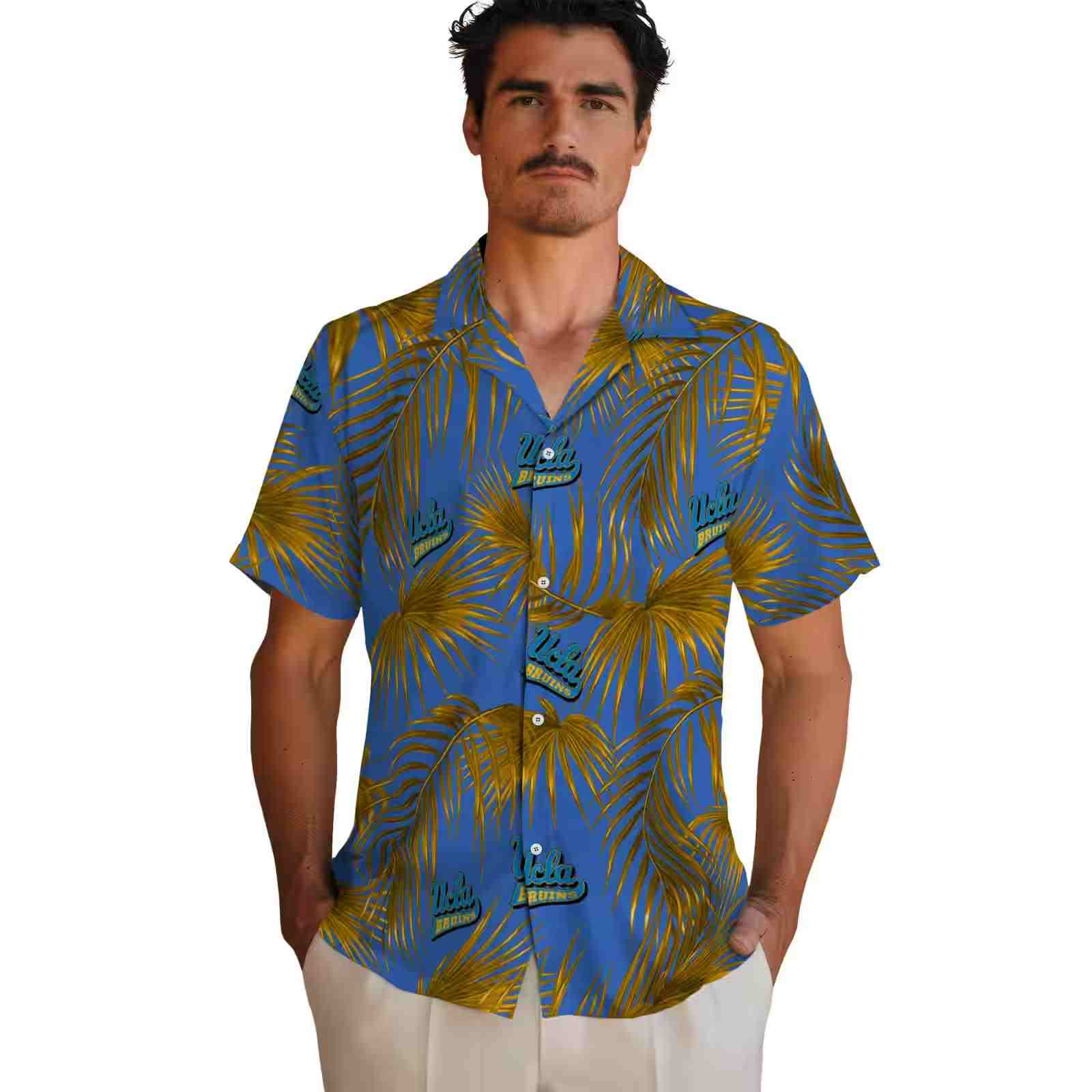 ucla bruins leafy palms blue hawaiian shirt fashion forward