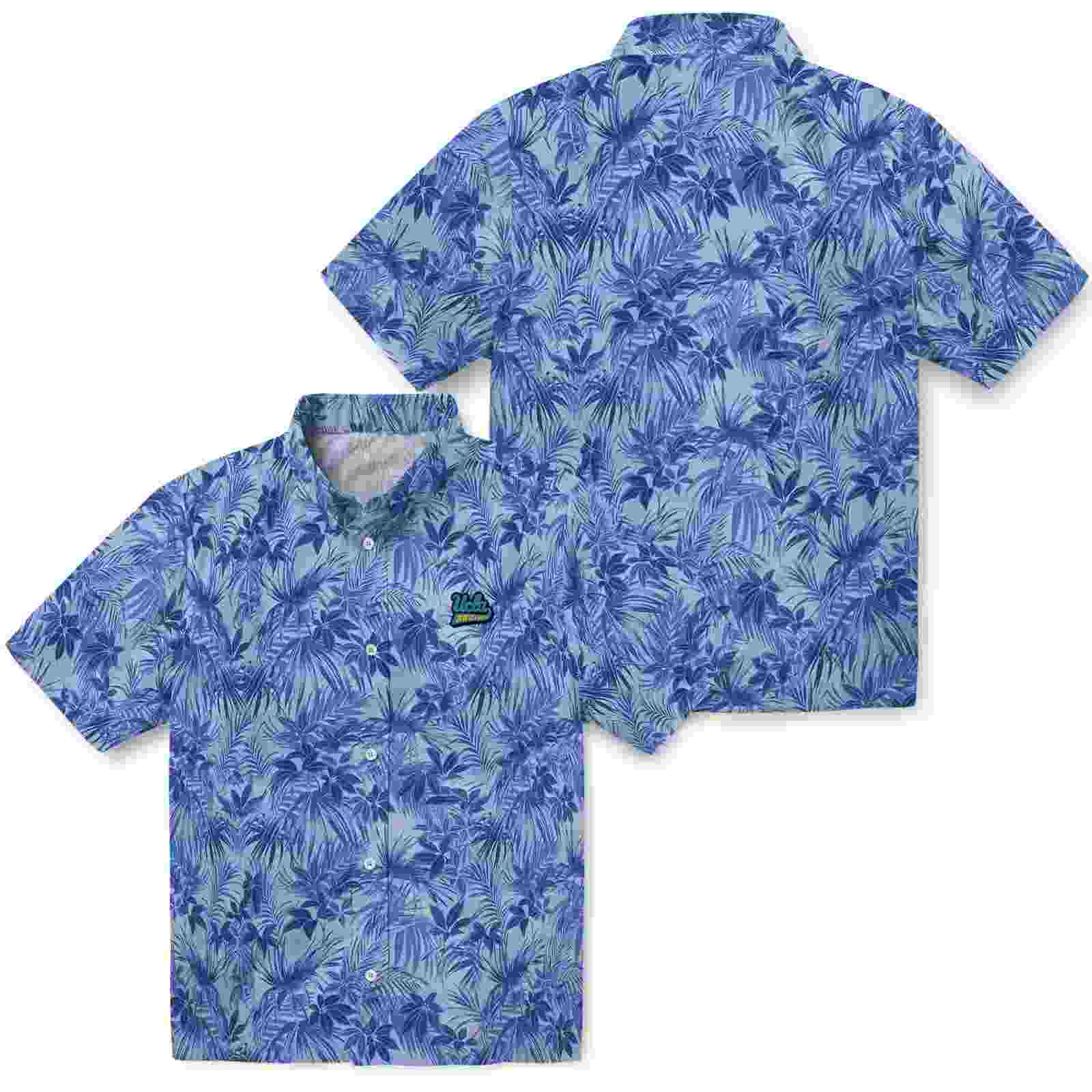 ucla bruins leafy pattern blue hawaiian shirt high quality