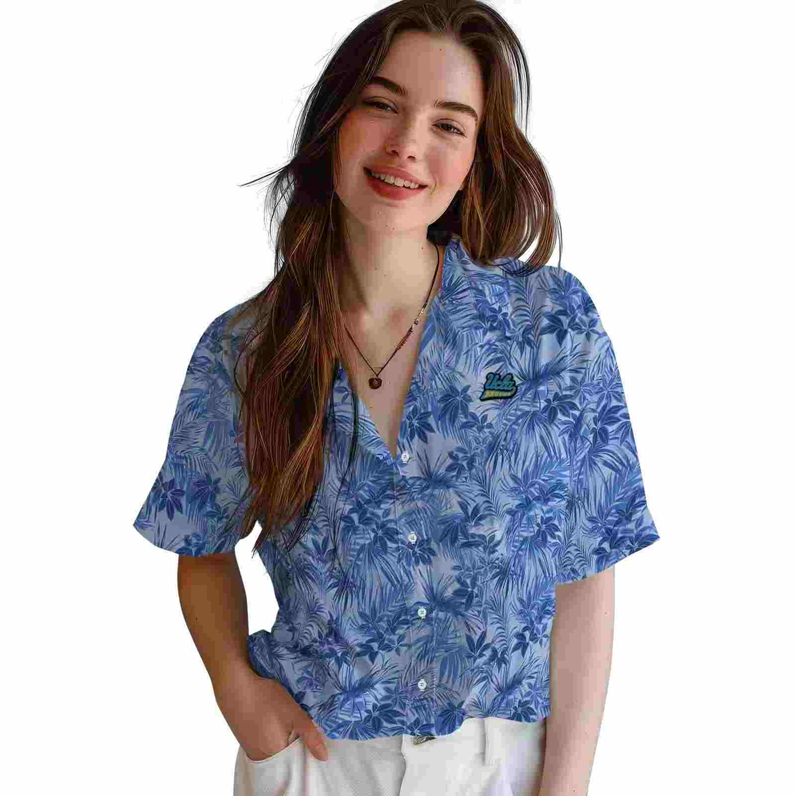 ucla bruins leafy pattern blue hawaiian shirt latest model