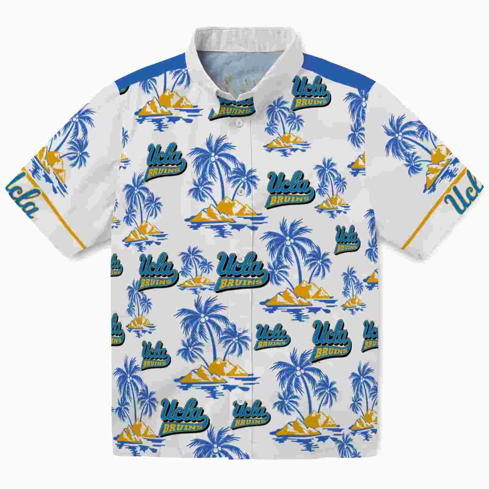 UCLA Bruins Palm Island Print Blue White Hawaiian Shirt