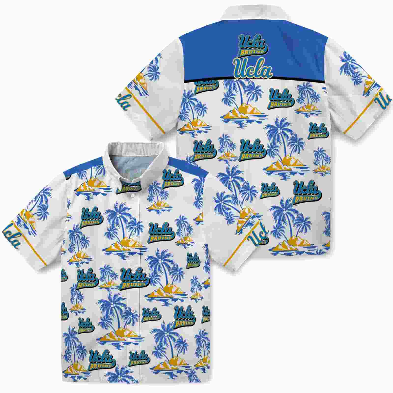 ucla bruins palm island print blue white hawaiian shirt high quality