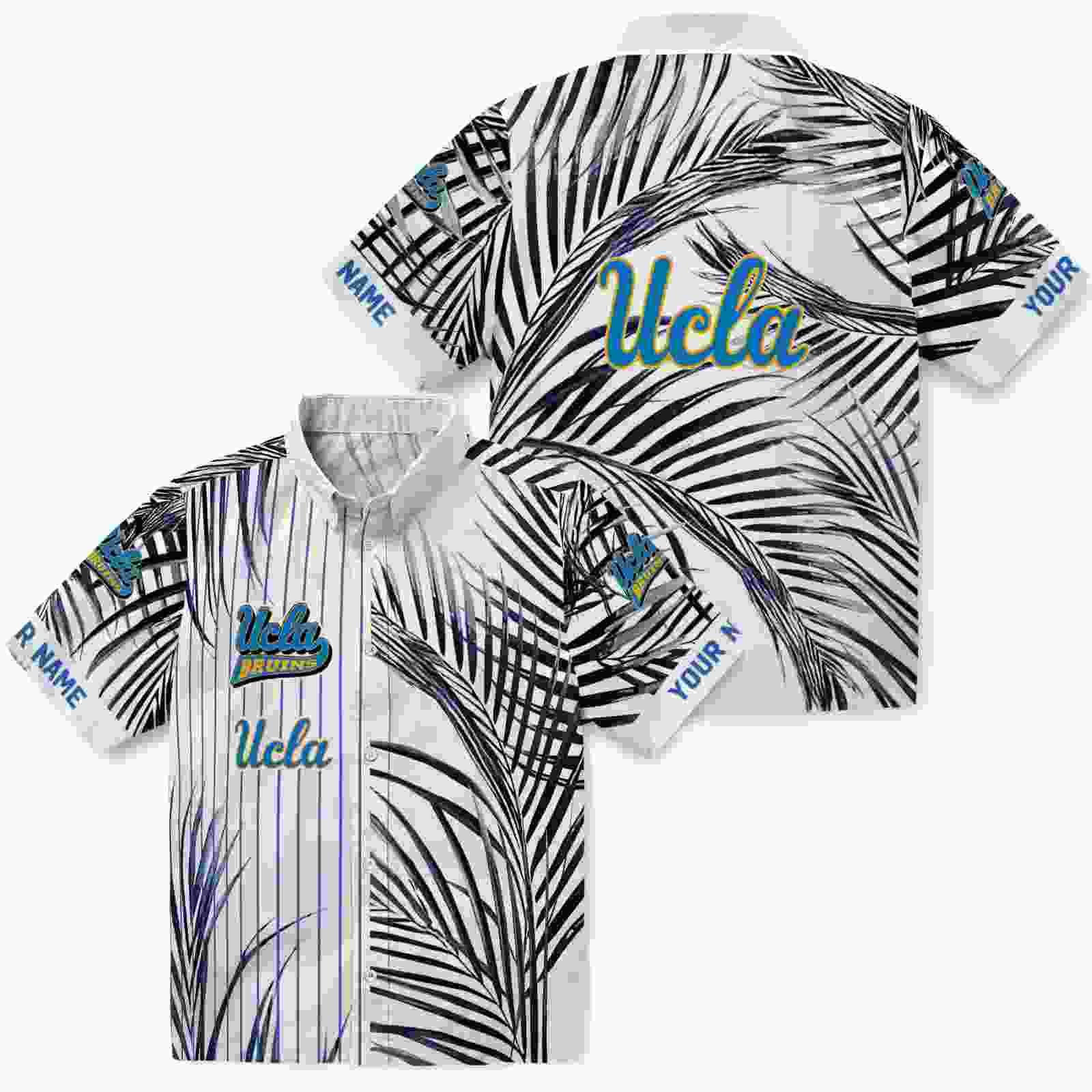 ucla bruins palm stripes blue black white hawaiian shirt high quality