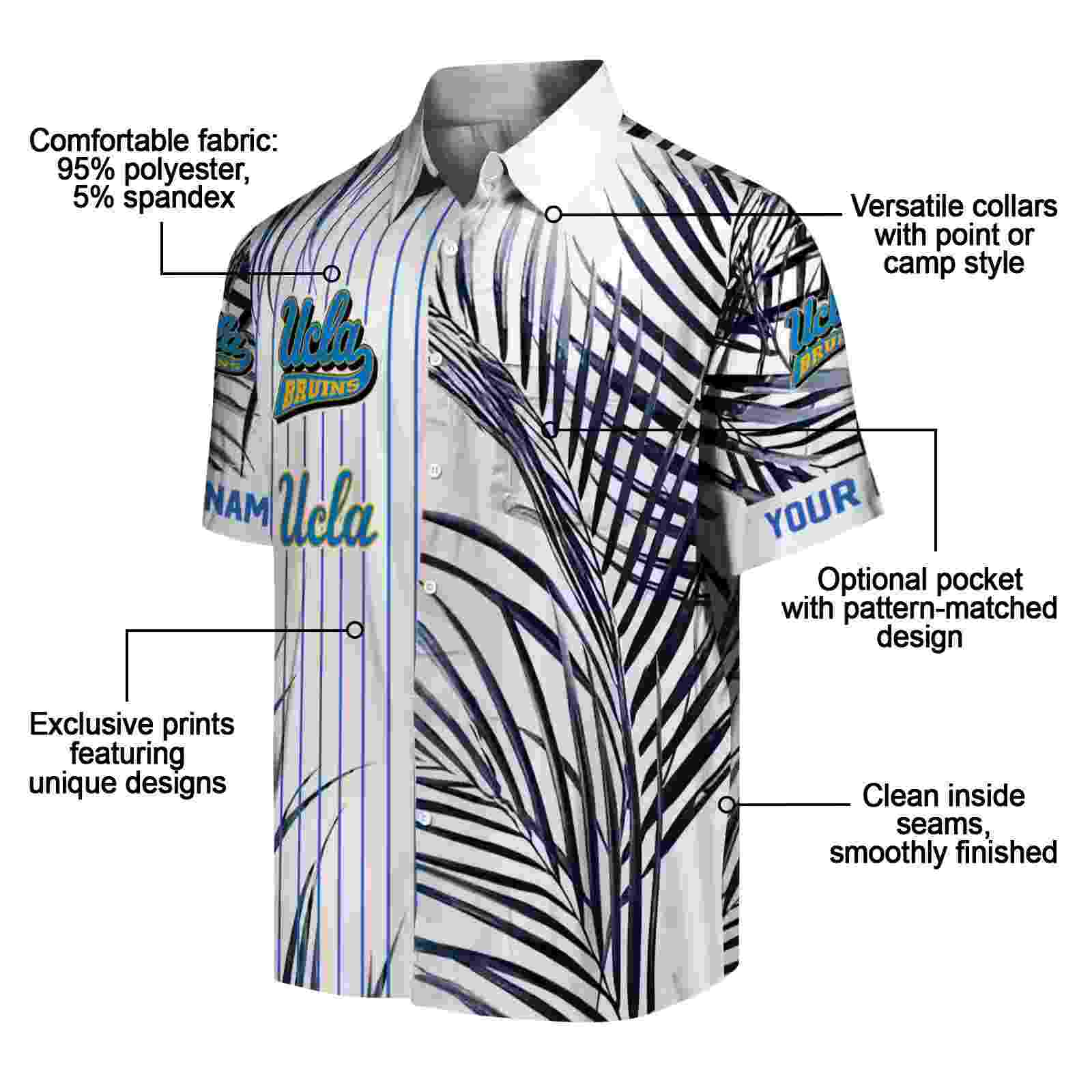 ucla bruins palm stripes blue black white hawaiian shirt new arrival