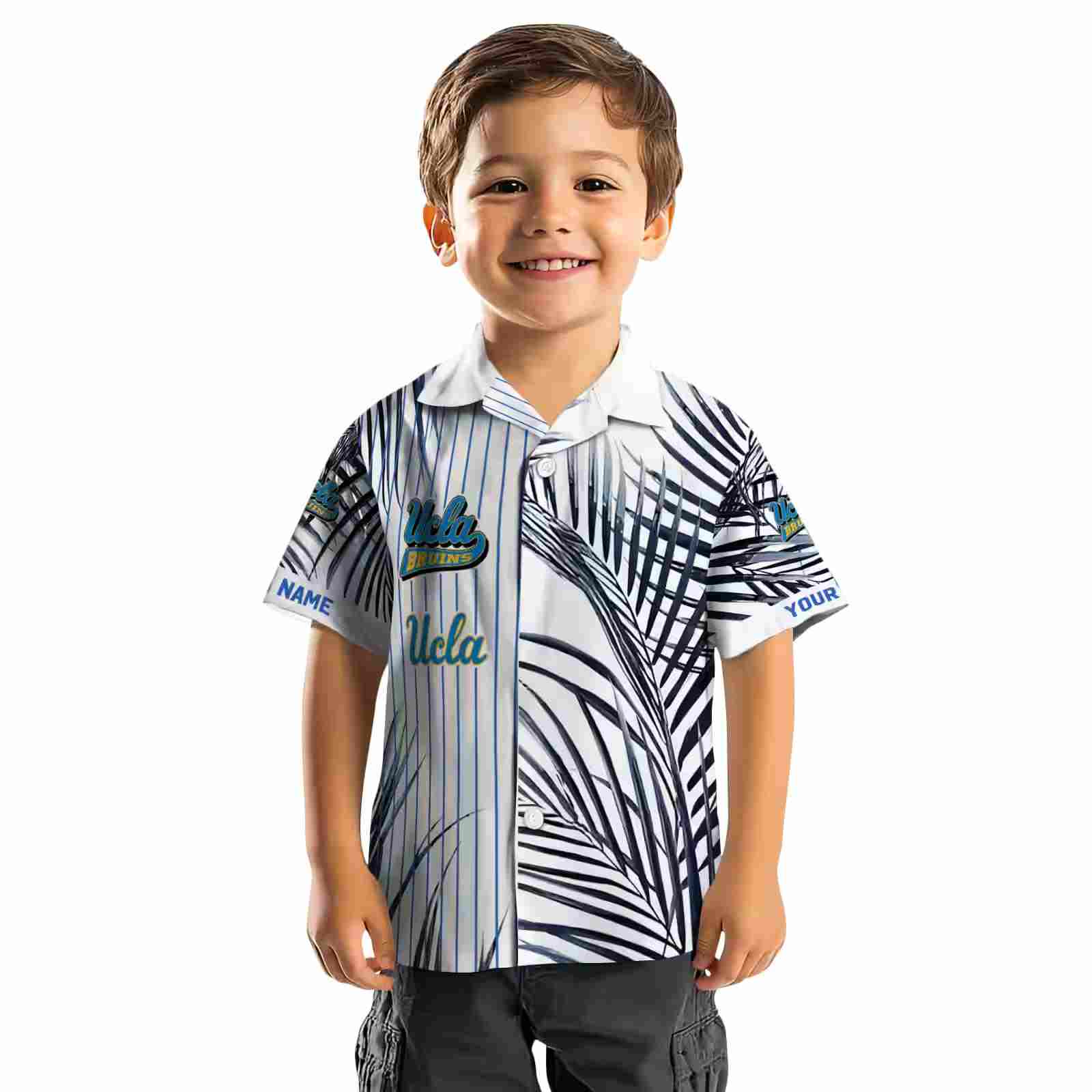 ucla bruins palm stripes blue black white hawaiian shirt top rated