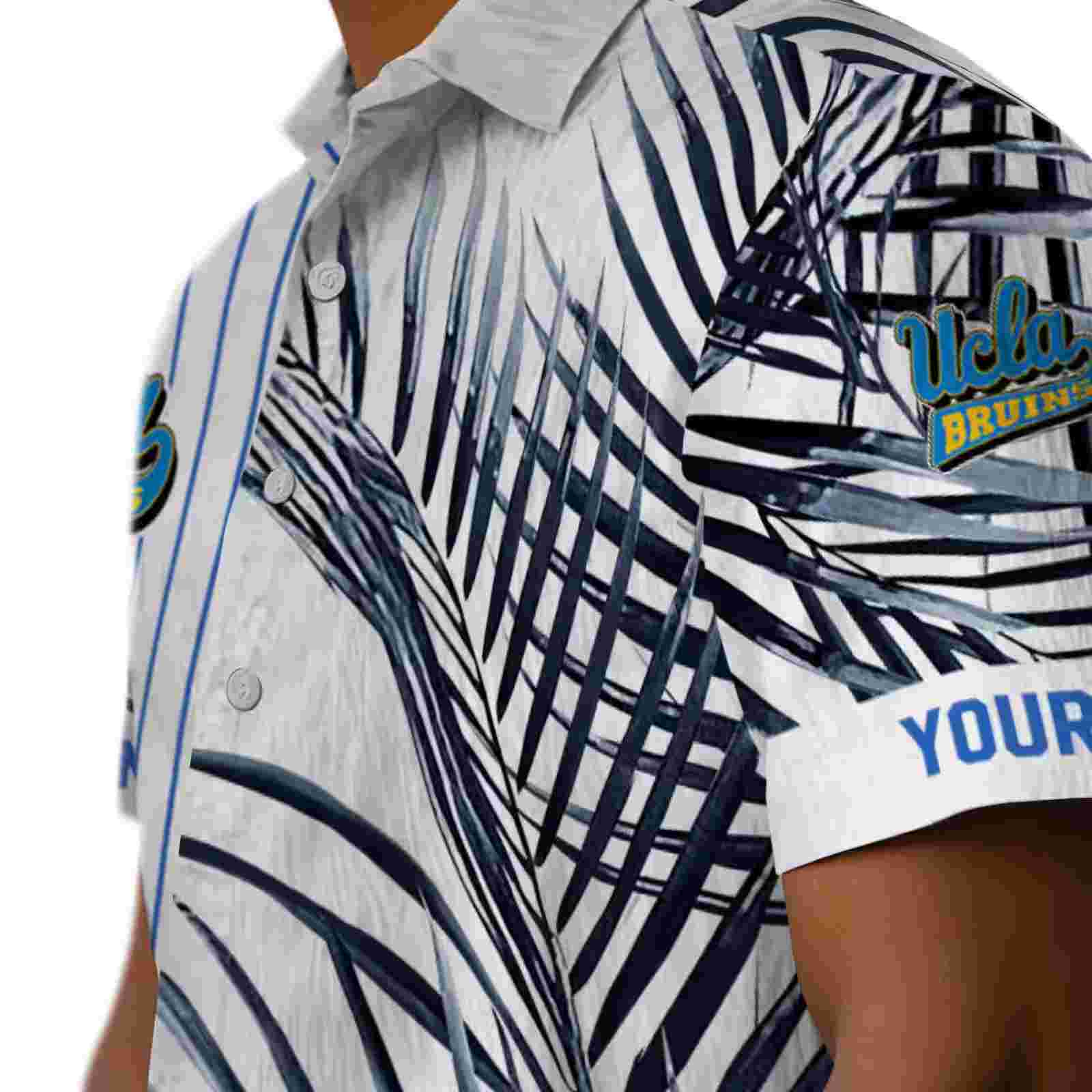 ucla bruins palm stripes blue black white hawaiian shirt trendy