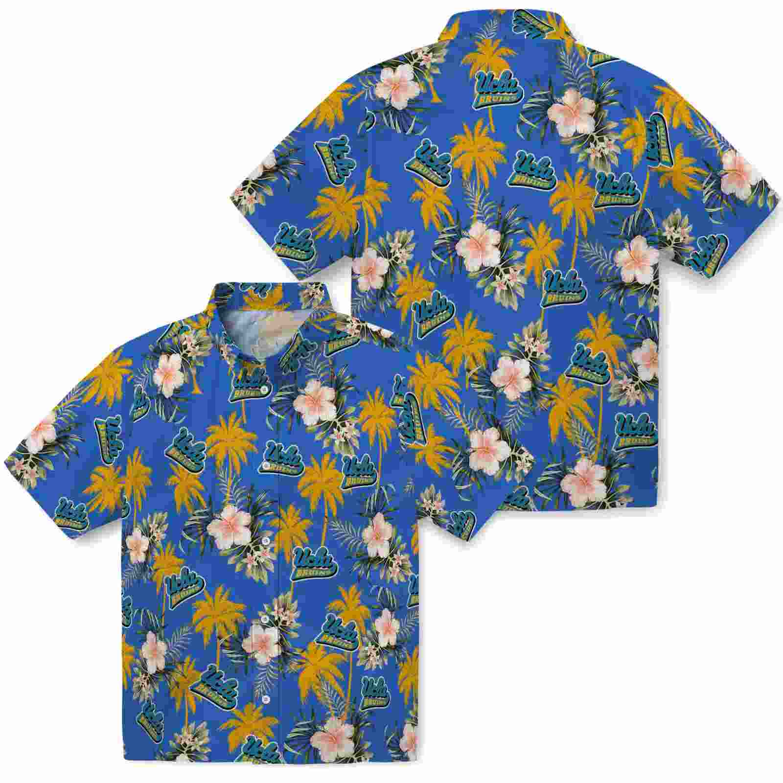 ucla bruins palm tree flower blue hawaiian shirt high quality