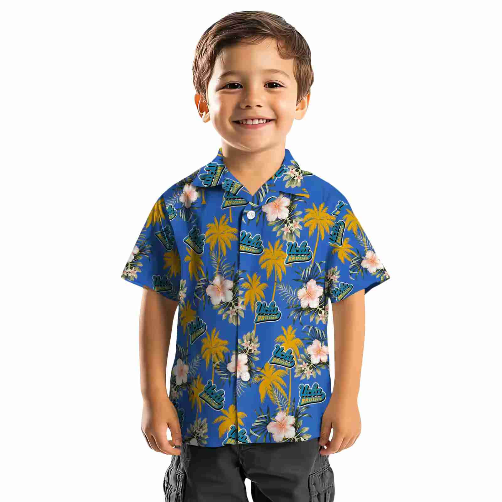 ucla bruins palm tree flower blue hawaiian shirt top rated