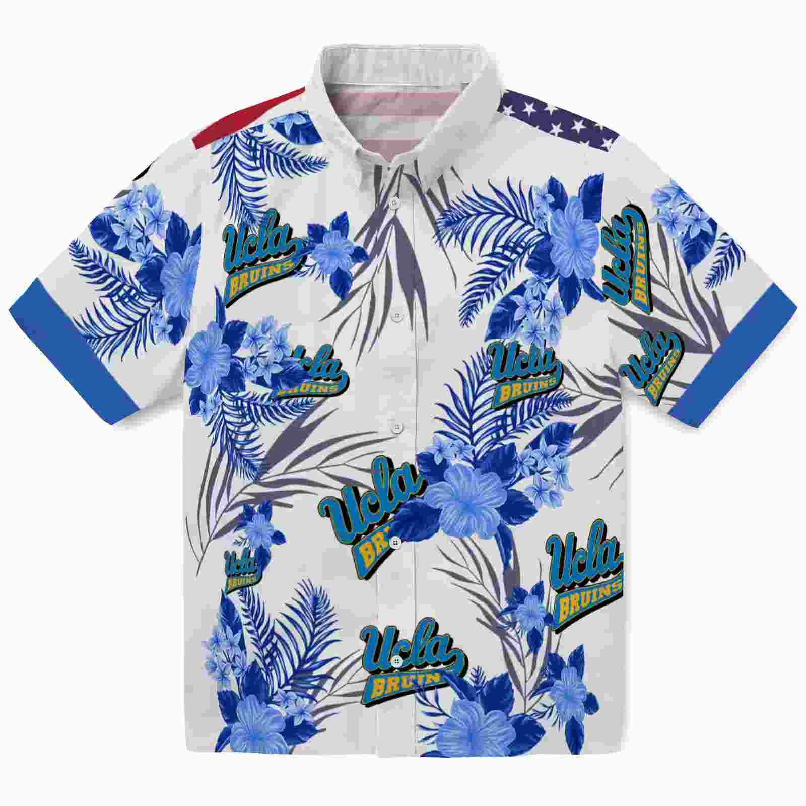 UCLA Bruins Patriotic Hibiscus Design Blue White Hawaiian Shirt