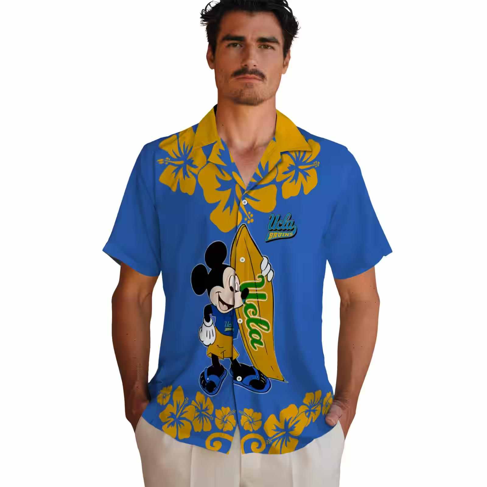 ucla bruins surfing mickey blue hawaiian shirt fashion forward