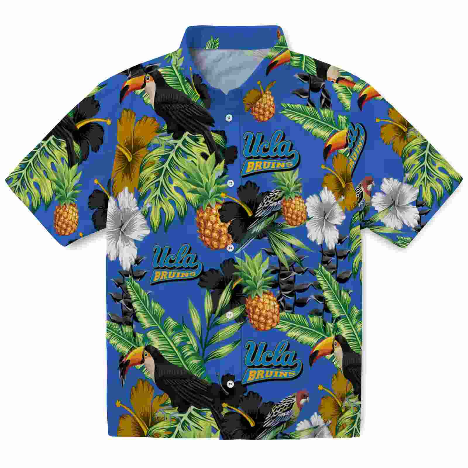 UCLA Bruins Toucan Hibiscus Pineapple Blue Green Hawaiian Shirt