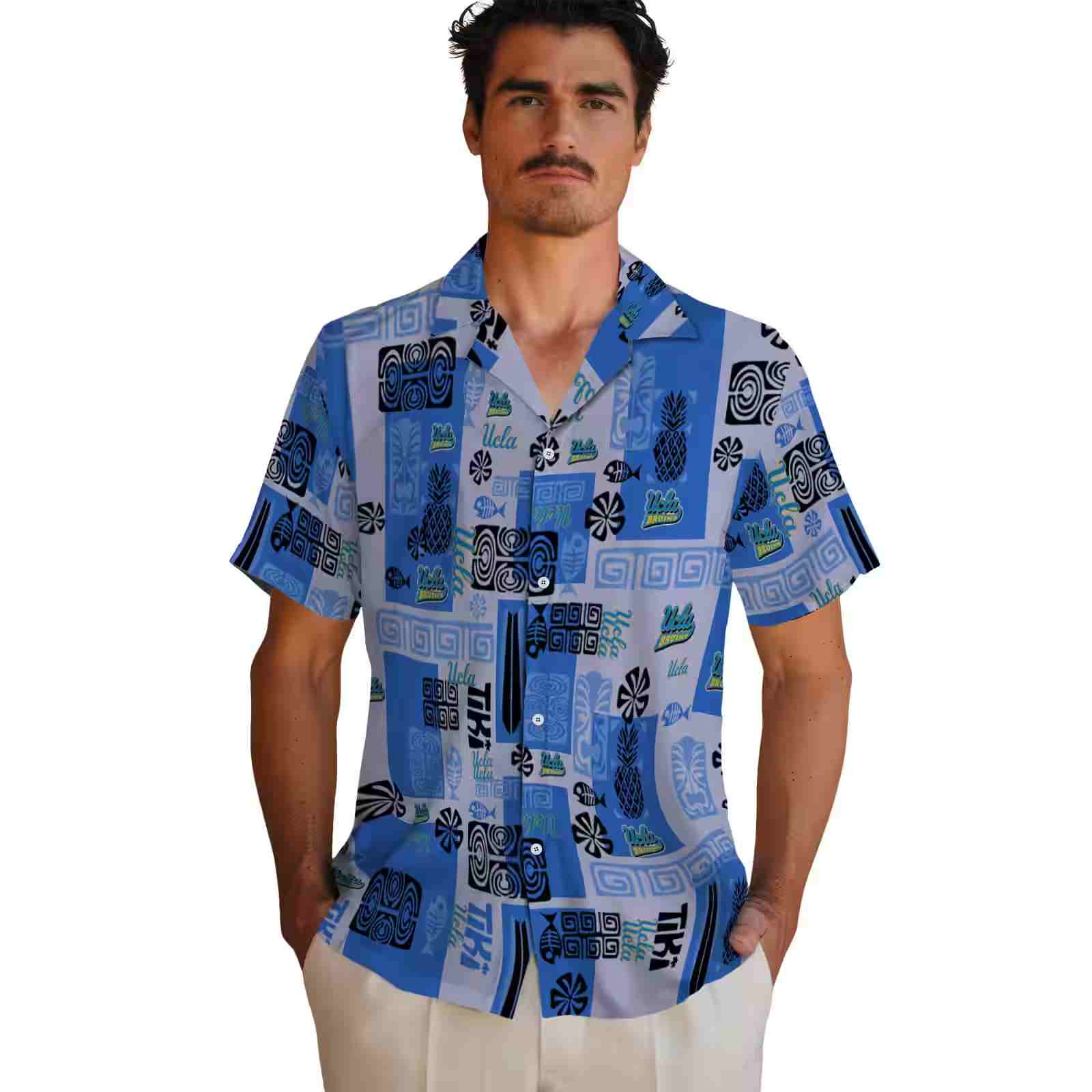 ucla bruins tribal symbols blue hawaiian shirt fashion forward