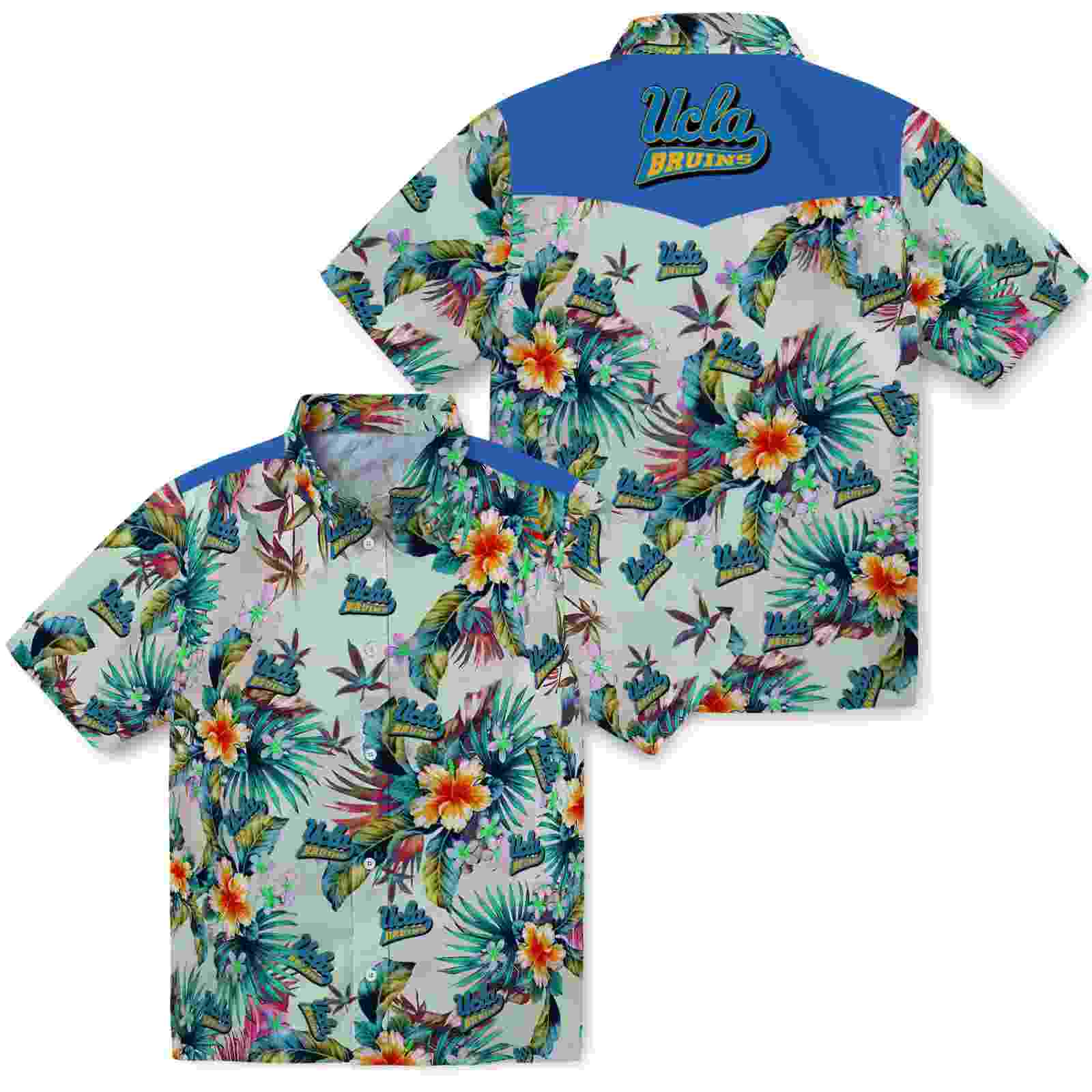 ucla bruins tropical foliage green hawaiian shirt high quality