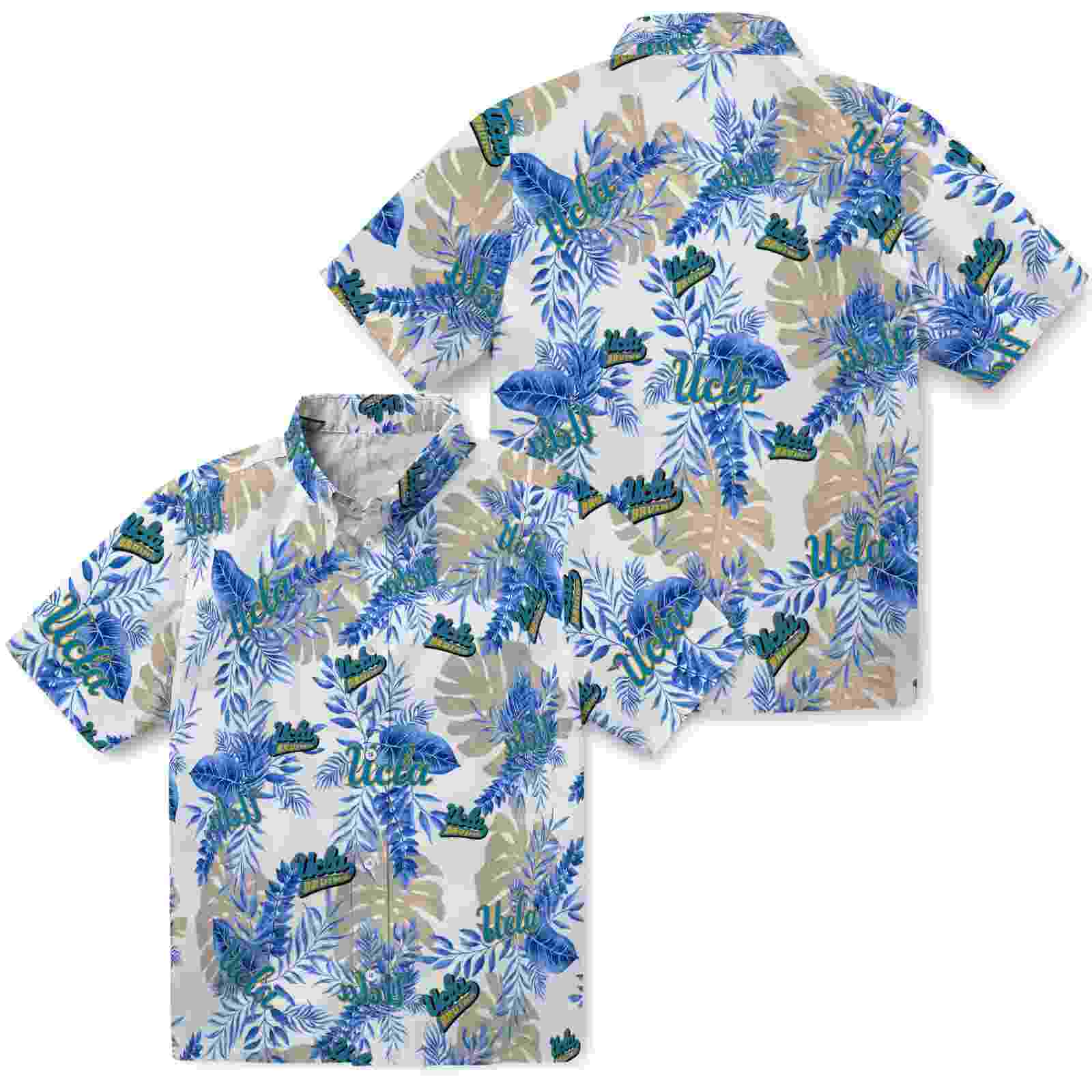 ucla bruins tropical leaves blue white hawaiian shirt high quality