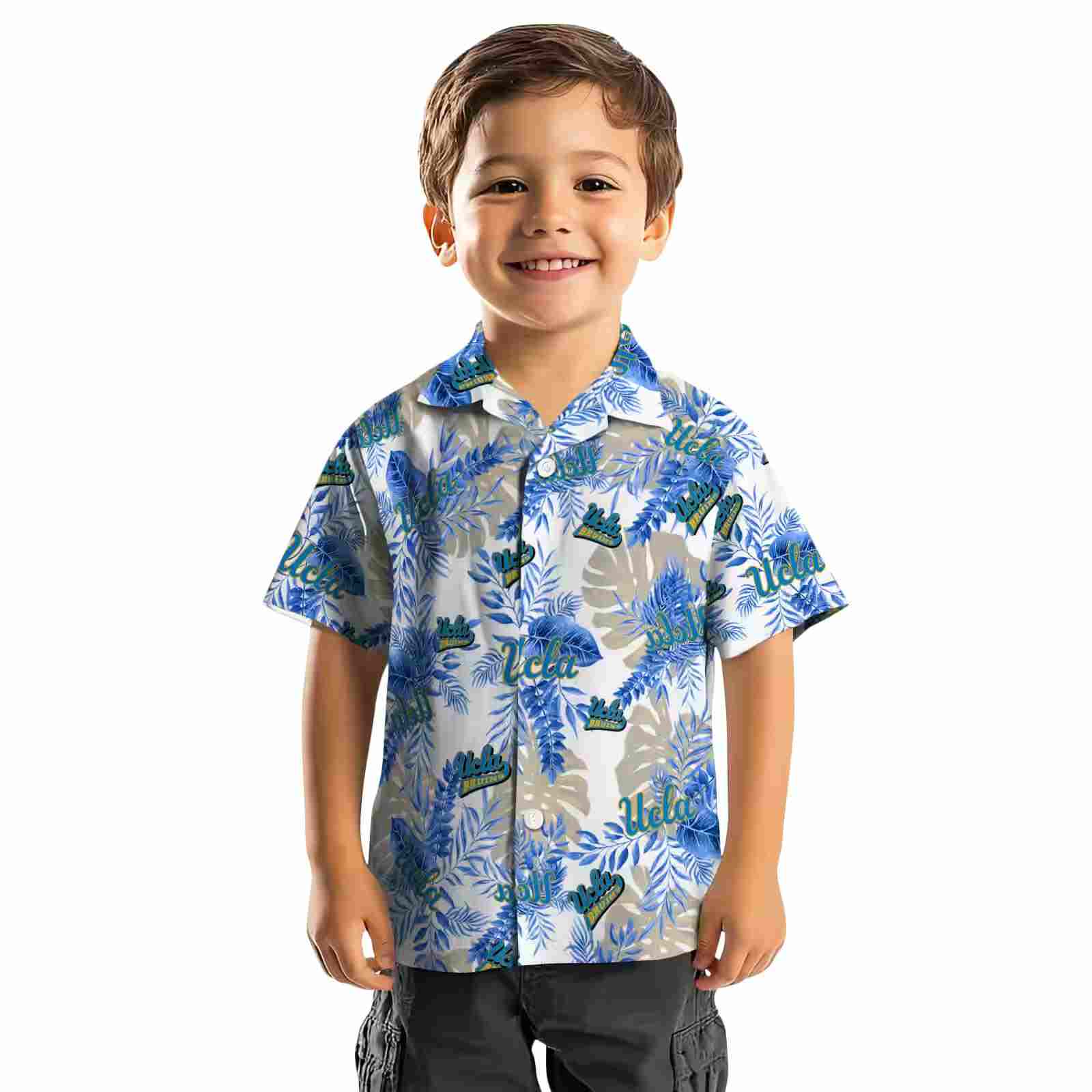 ucla bruins tropical leaves blue white hawaiian shirt top rated